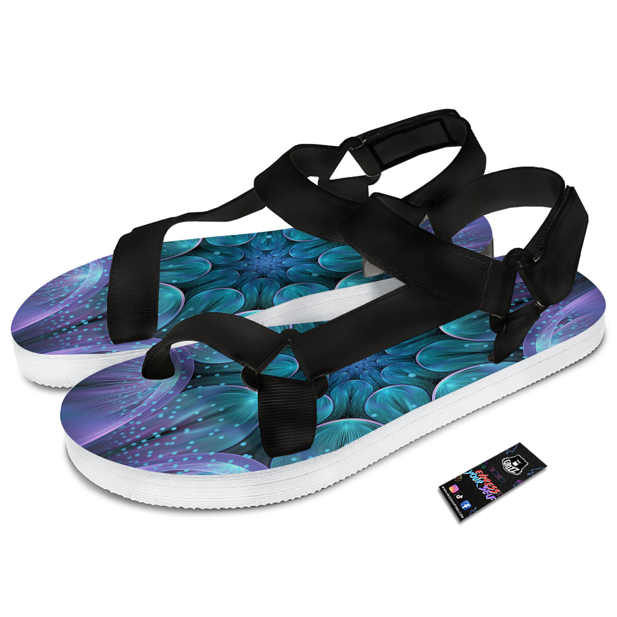 Kaleidoscope Sparkle Print Black Open Toe Sandals-grizzshop