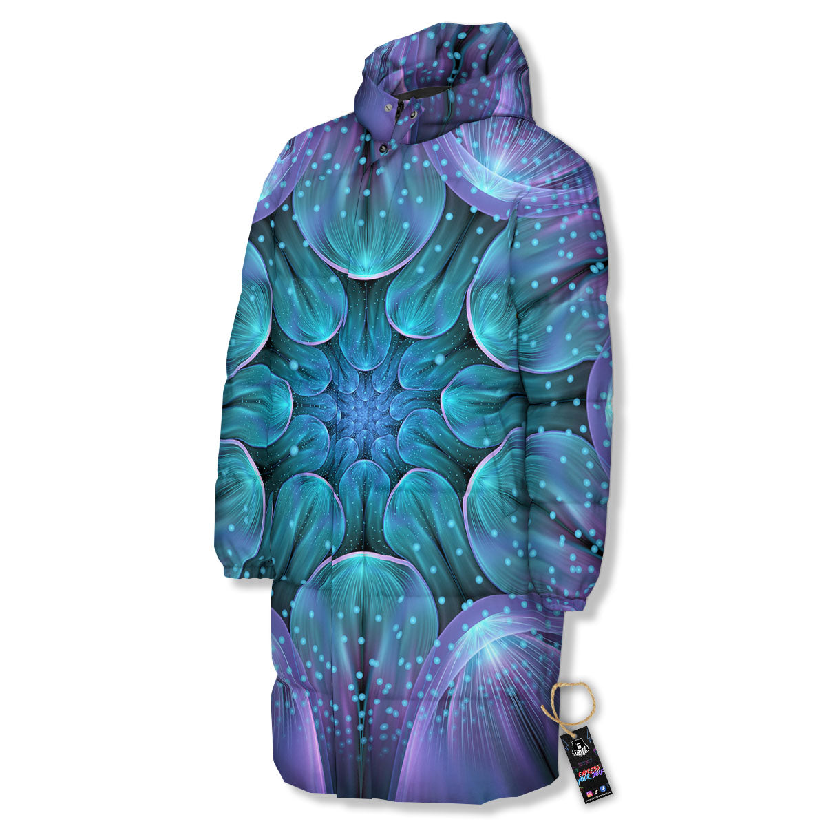 Kaleidoscope Sparkle Print Long Down Jacket-grizzshop