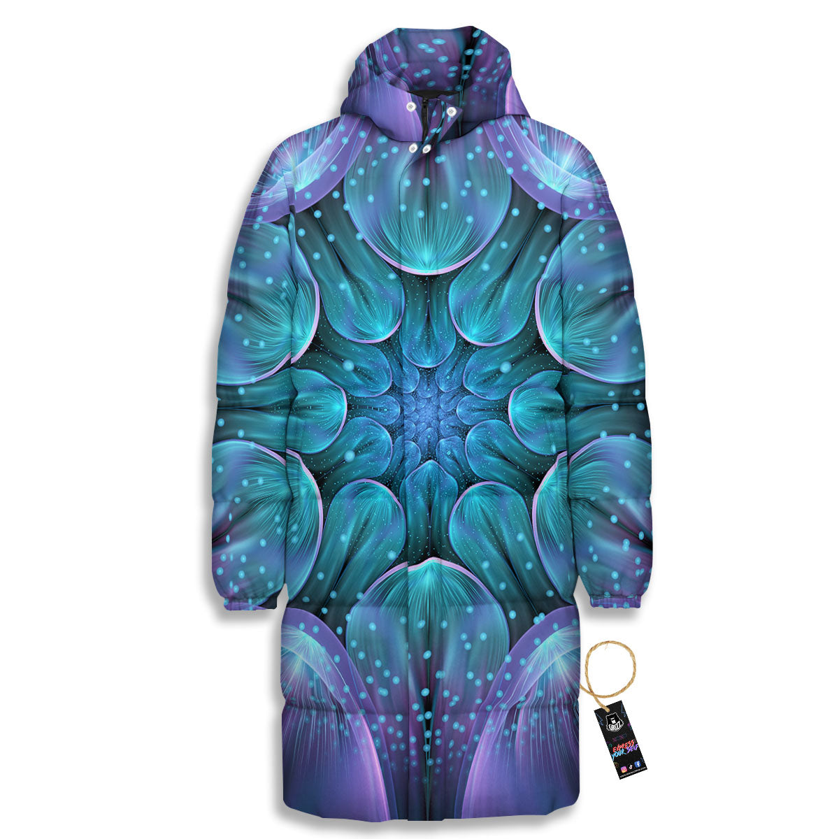 Kaleidoscope Sparkle Print Long Down Jacket-grizzshop