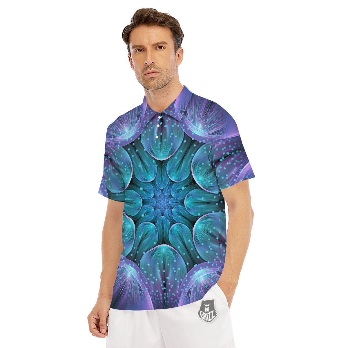 Kaleidoscope Sparkle Print Men's Golf Shirts-grizzshop