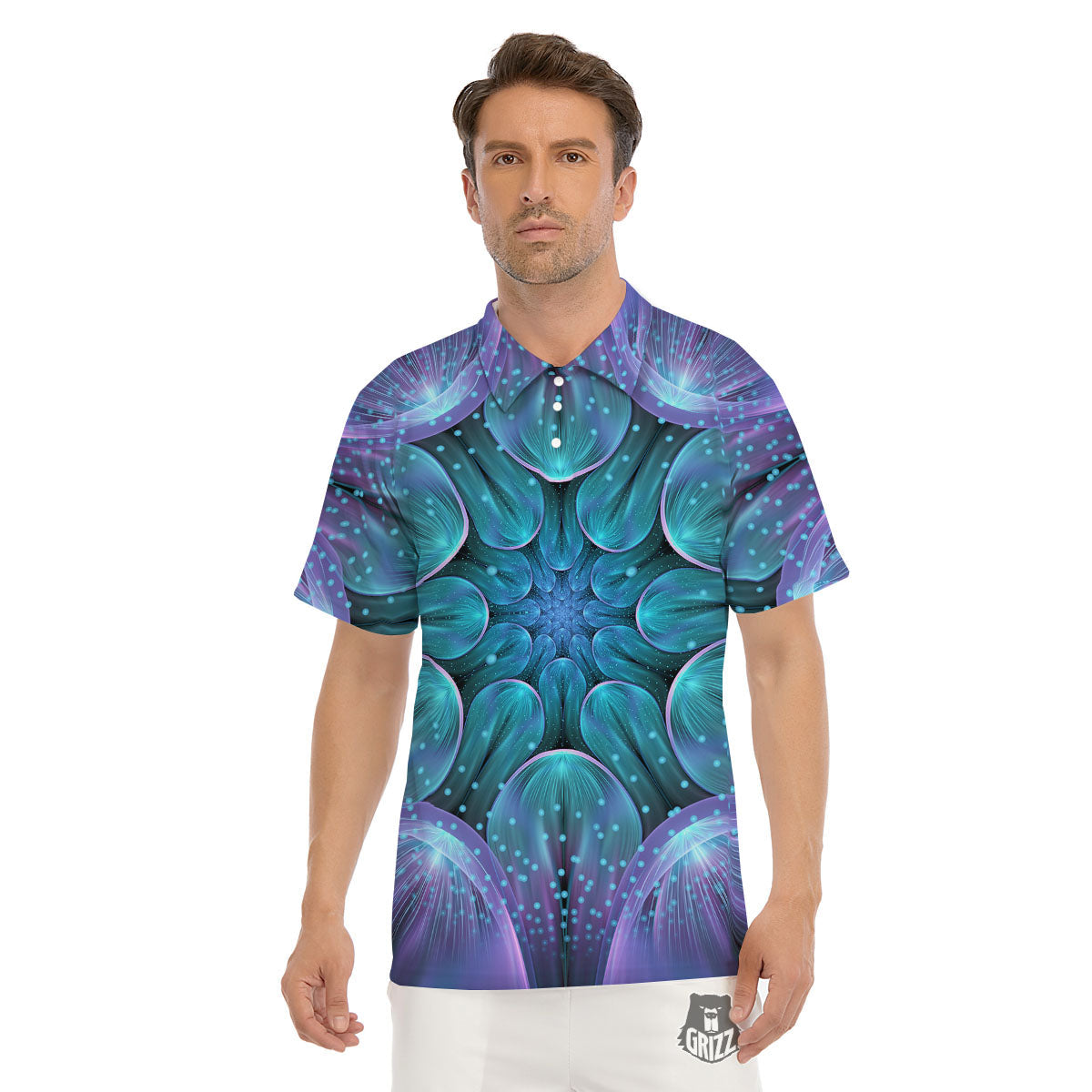 Kaleidoscope Sparkle Print Men's Golf Shirts-grizzshop