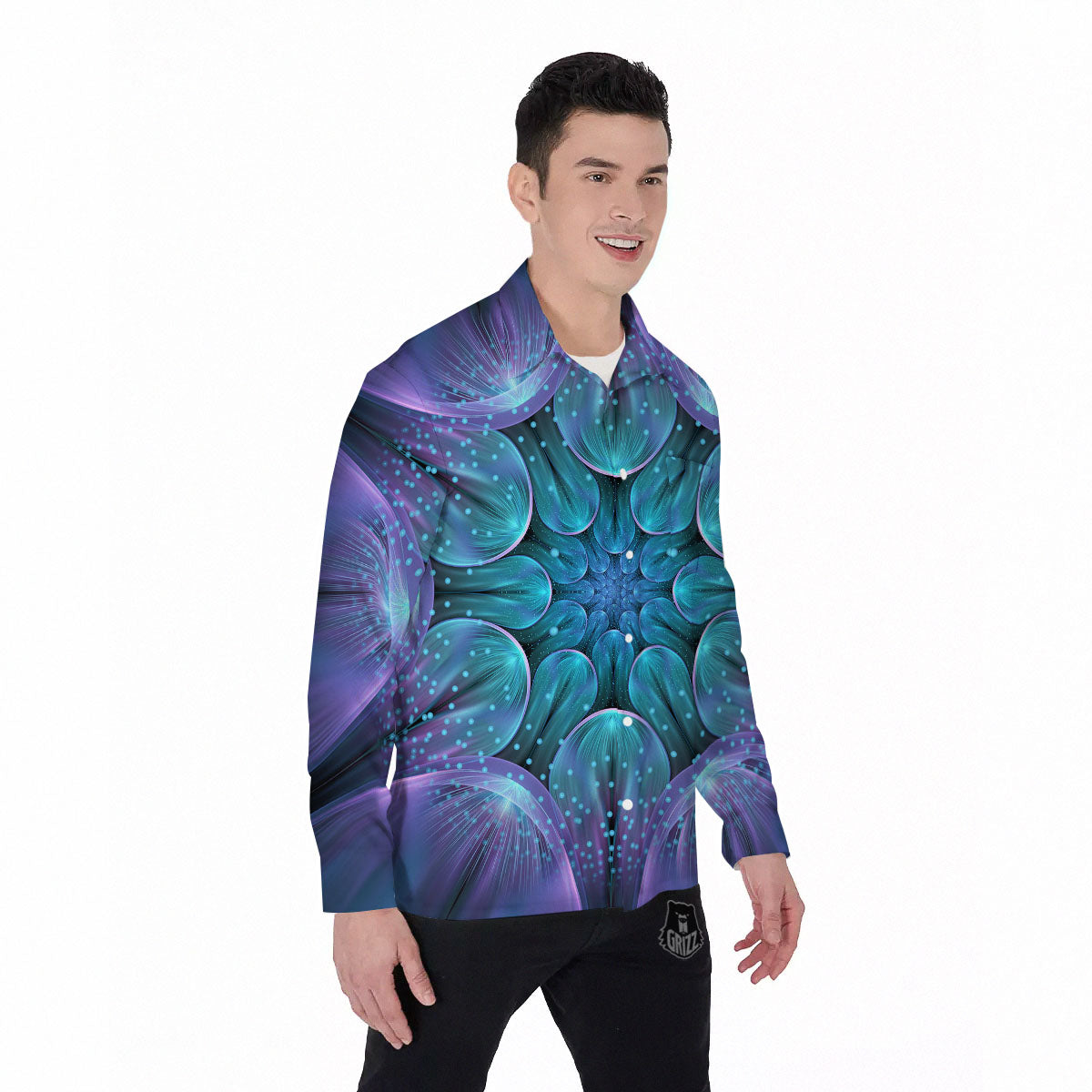 Kaleidoscope Sparkle Print Men's Long Sleeve Shirts-grizzshop