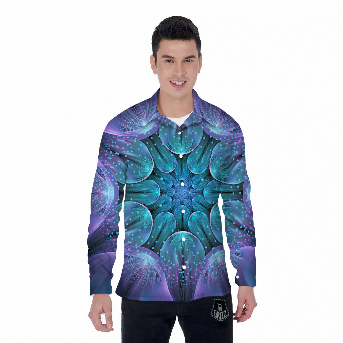 Kaleidoscope Sparkle Print Men's Long Sleeve Shirts-grizzshop