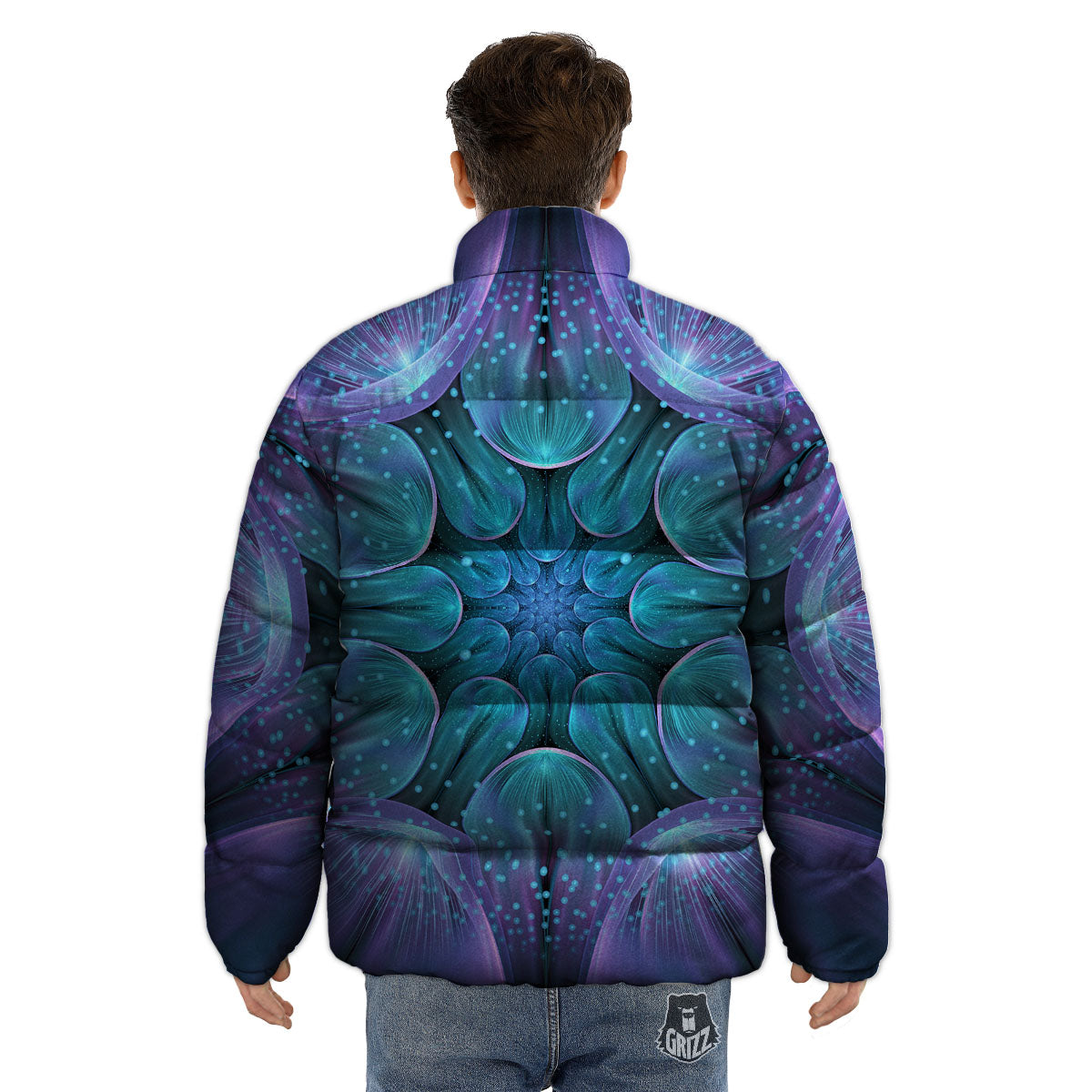 Kaleidoscope Sparkle Print Puffer Jacket-grizzshop