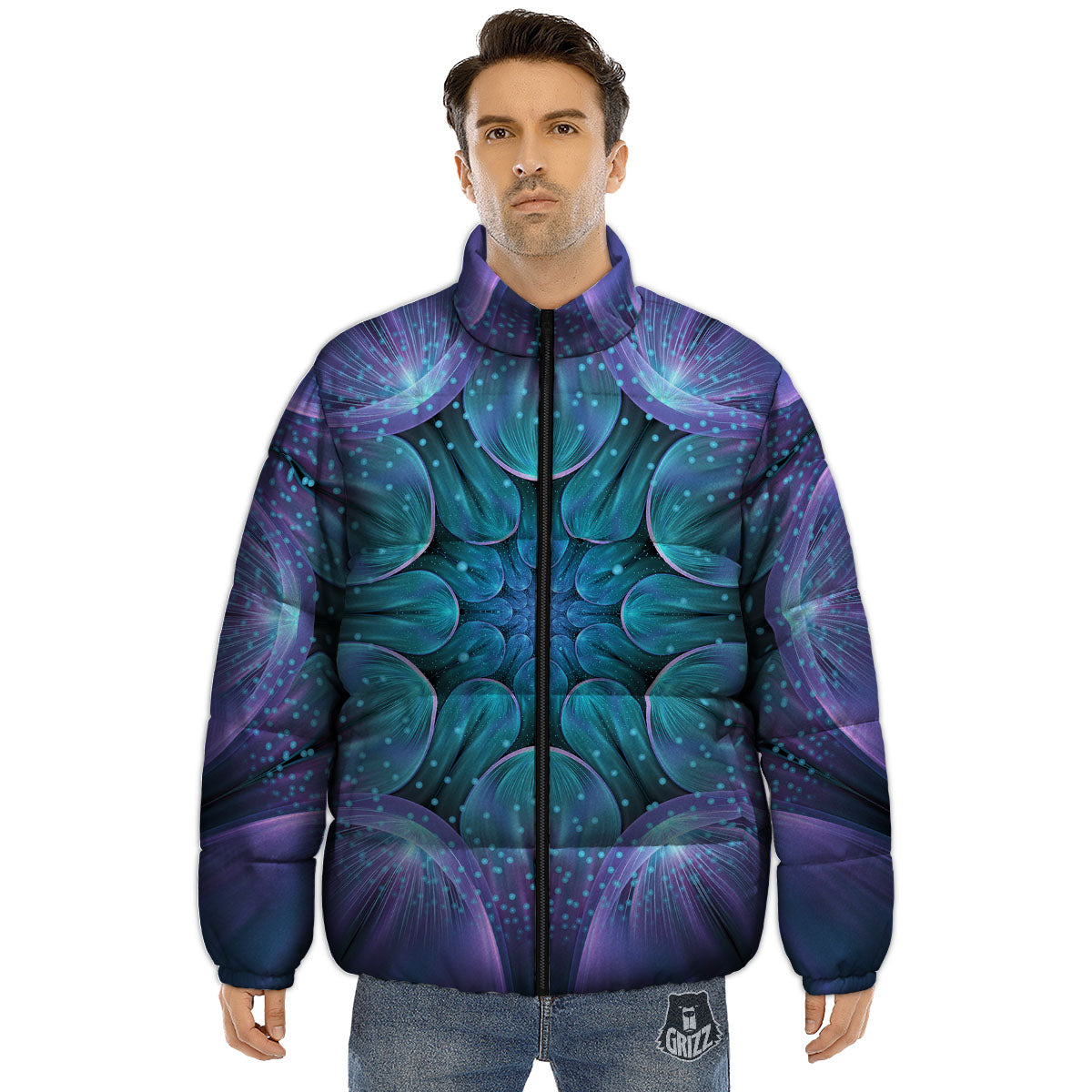 Kaleidoscope Sparkle Print Puffer Jacket-grizzshop