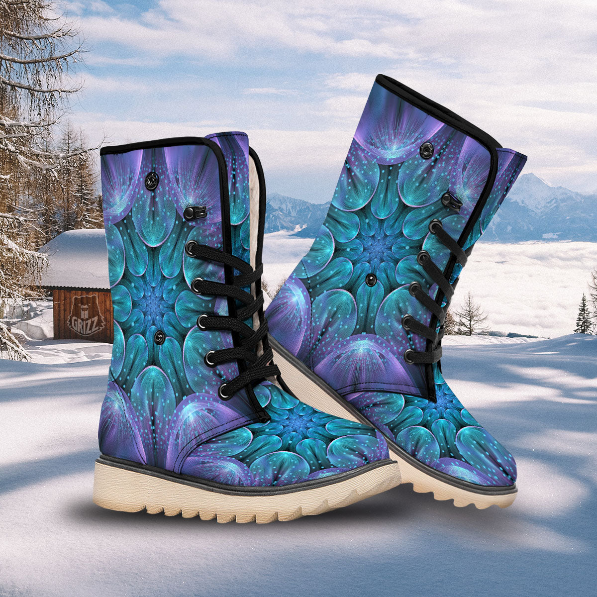 Kaleidoscope Sparkle Print Snow Boots-grizzshop