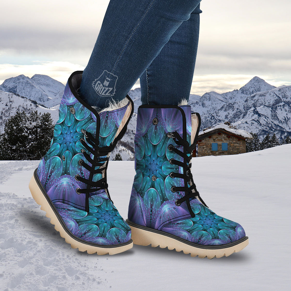 Kaleidoscope Sparkle Print Snow Boots-grizzshop