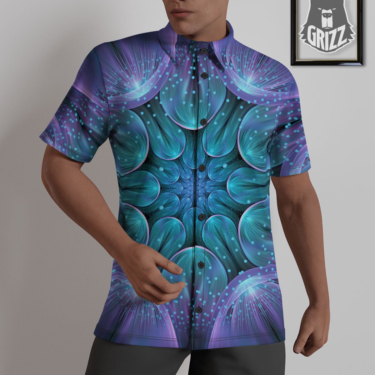 Kaleidoscope Sparkle Print Untucked Shirts-grizzshop