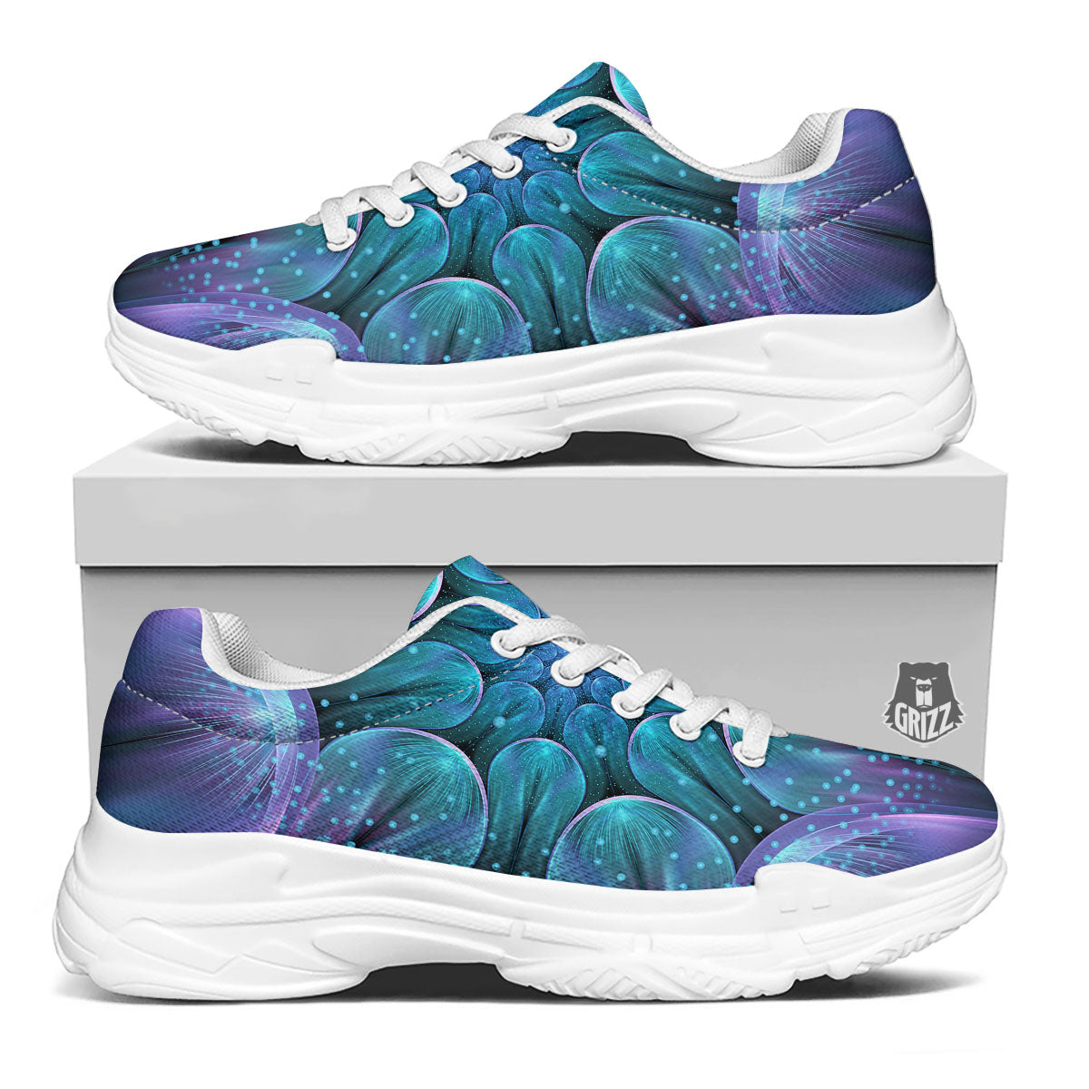 Kaleidoscope Sparkle Print White Chunky Shoes-grizzshop