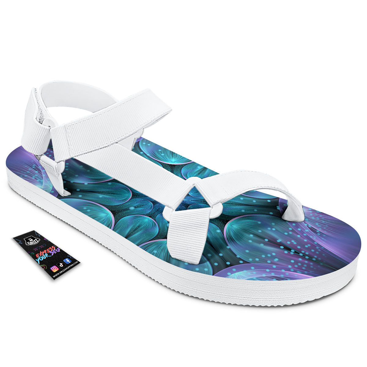 Kaleidoscope Sparkle Print White Open Toe Sandals-grizzshop