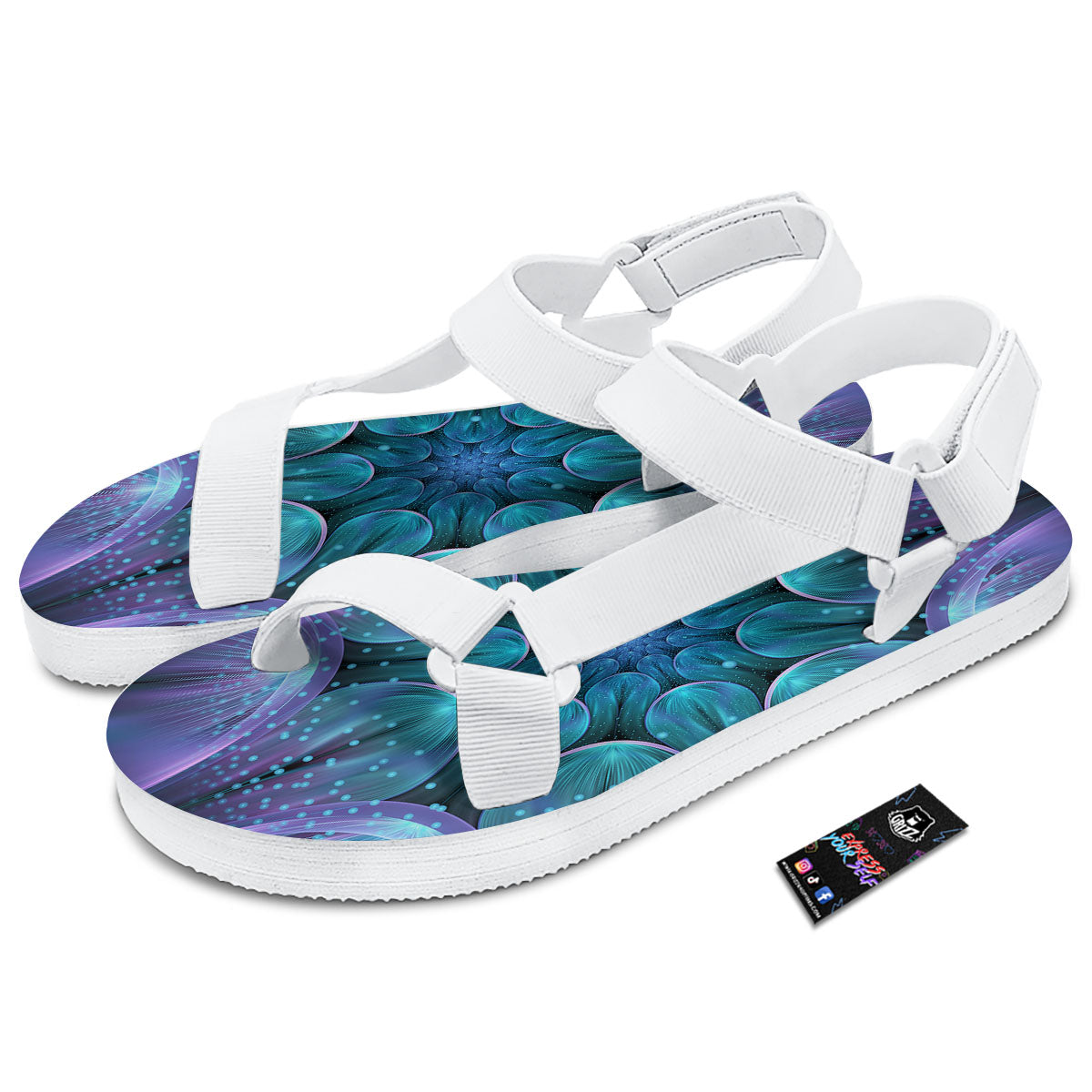 Kaleidoscope Sparkle Print White Open Toe Sandals-grizzshop