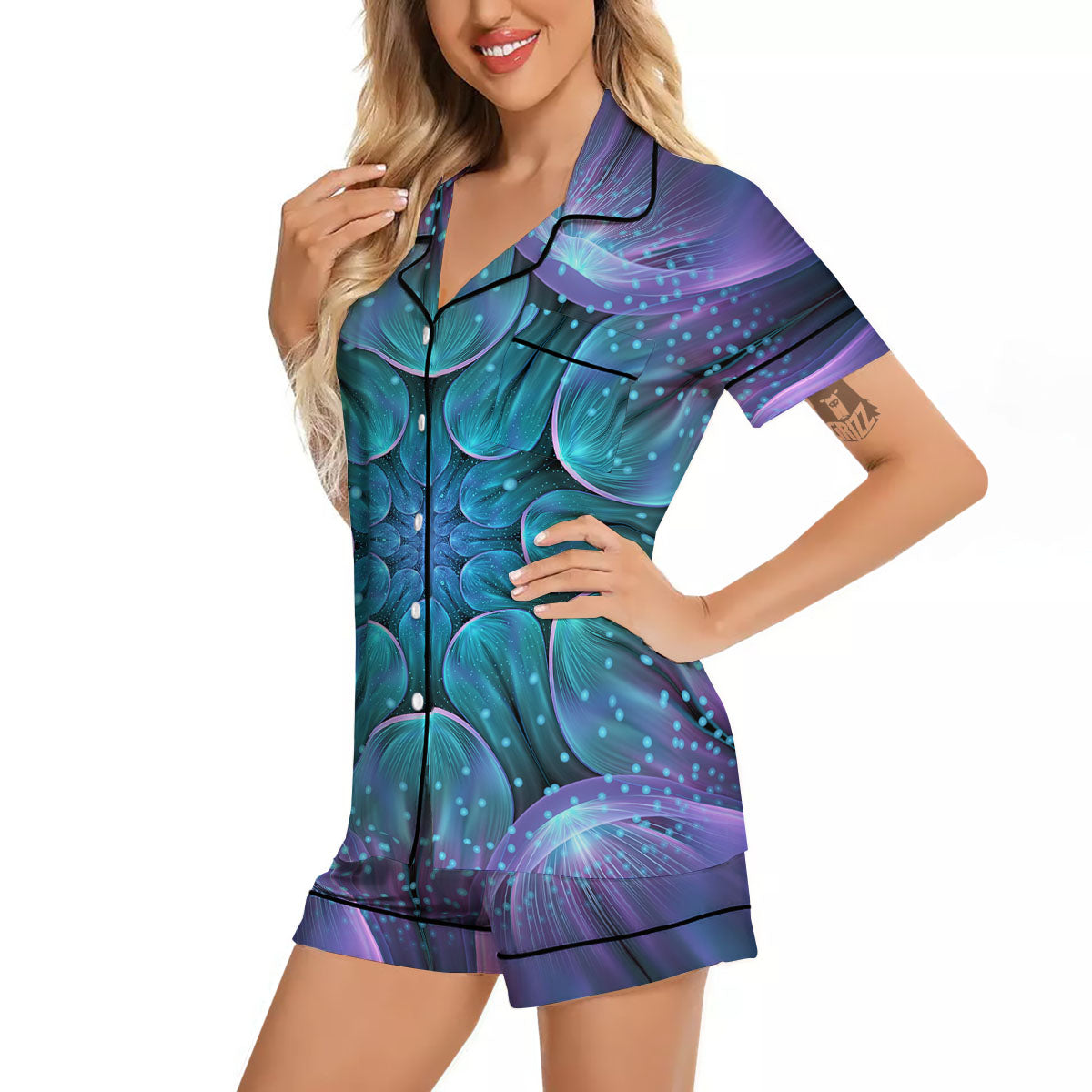 Kaleidoscope Sparkle Print Women Silk Pajamas-grizzshop