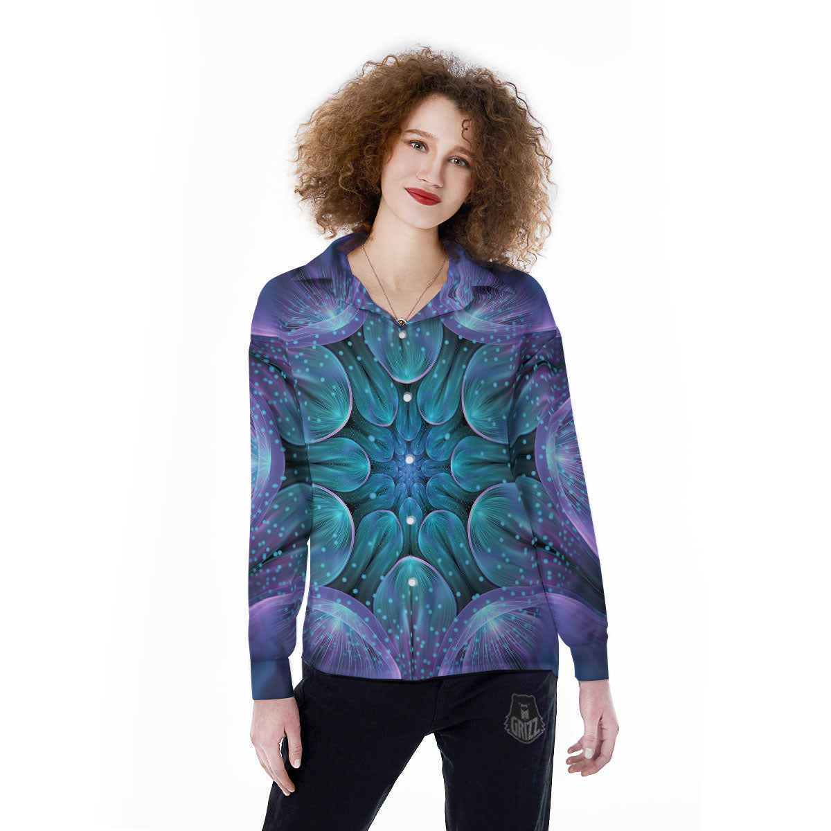 Kaleidoscope Sparkle Print Women's Long Sleeve Shirts-grizzshop