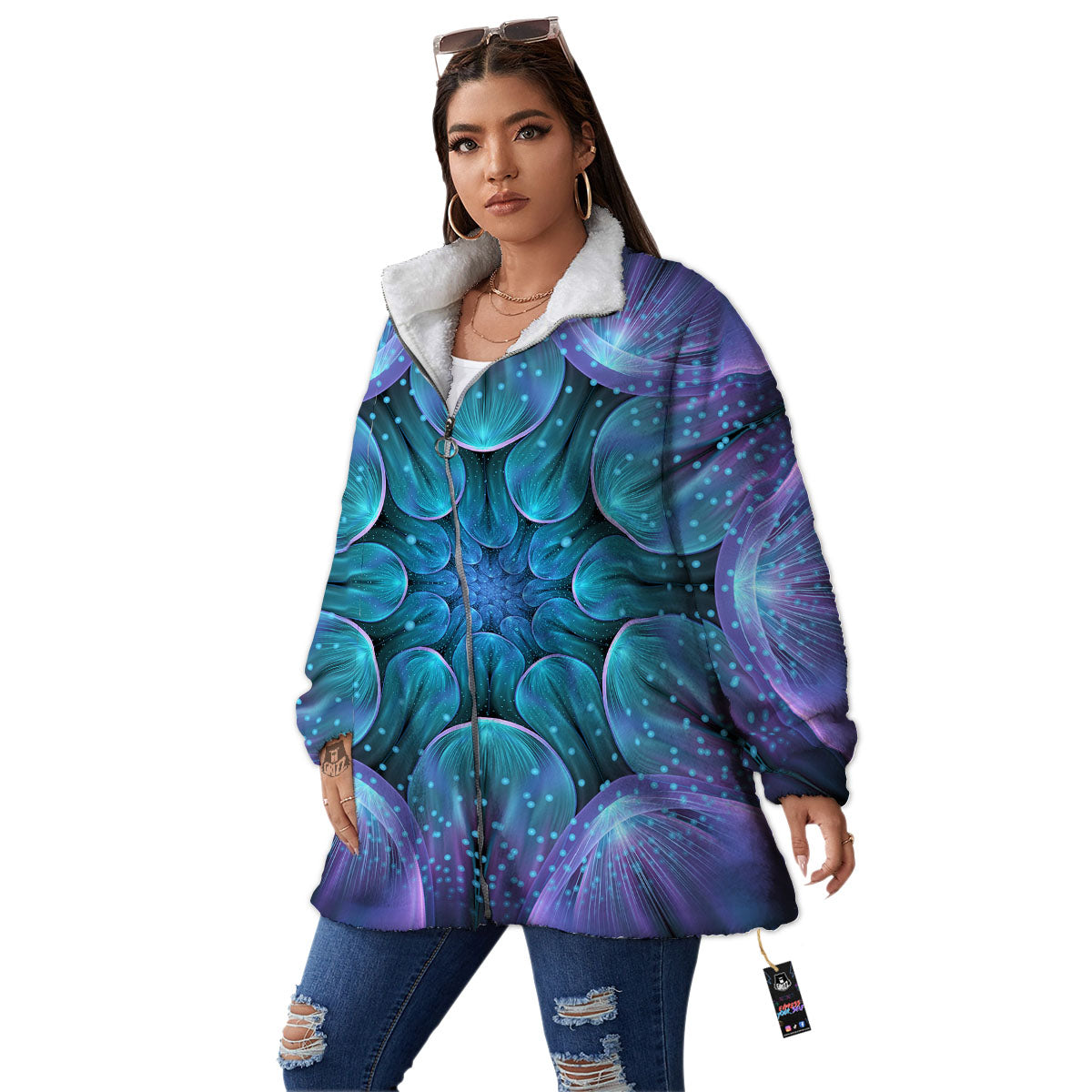 Kaleidoscope Sparkle Print Women's Sherpa Jacket-grizzshop