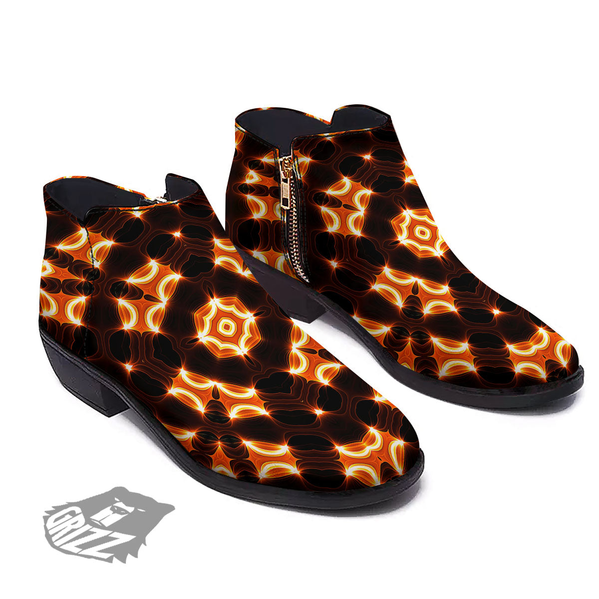 Kaleidoscope Spot Yellow Print Ankle Boots-grizzshop
