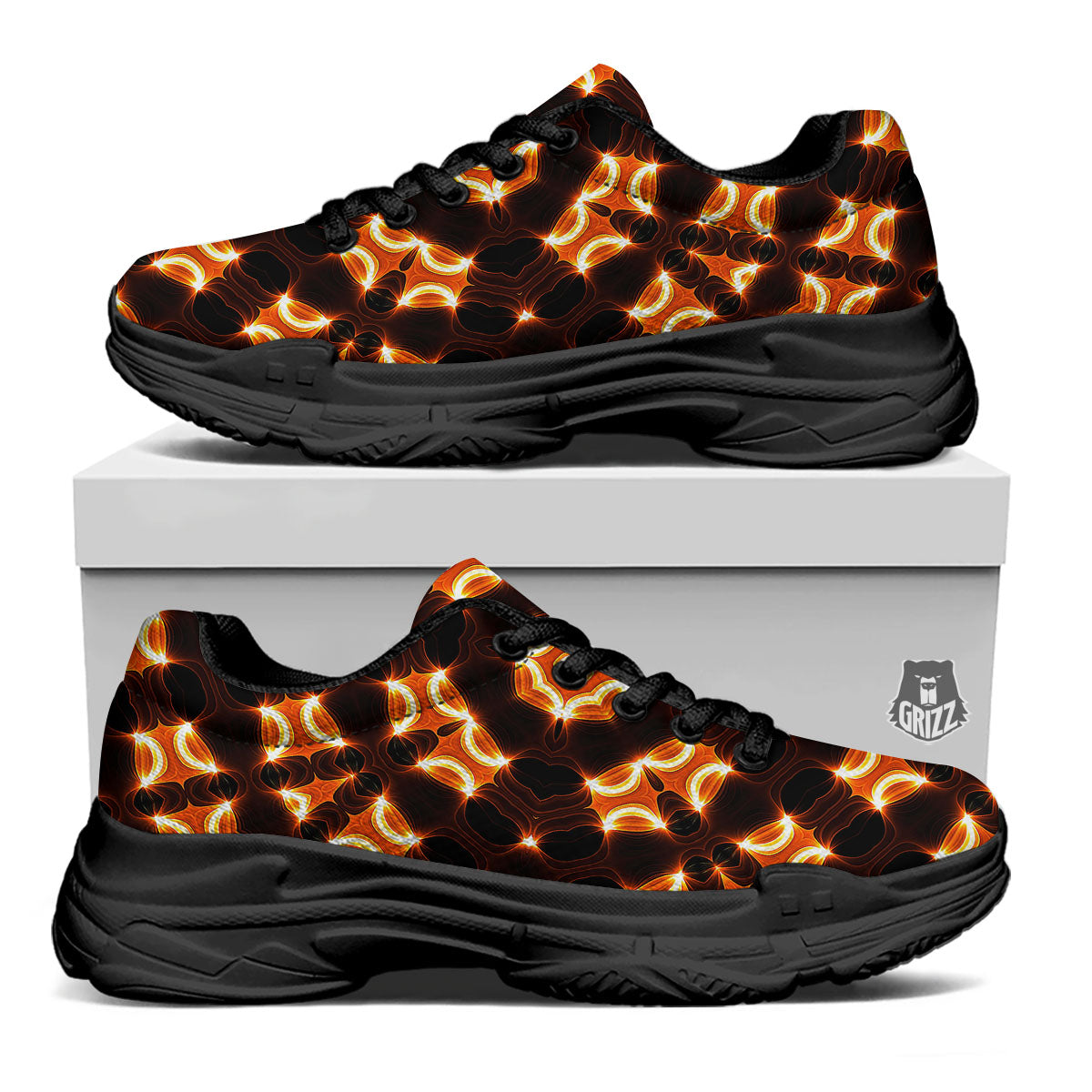 Kaleidoscope Spot Yellow Print Black Chunky Shoes-grizzshop
