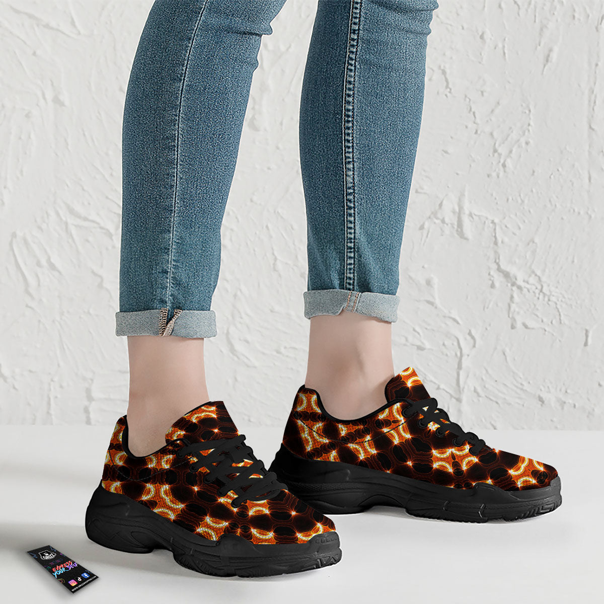 Kaleidoscope Spot Yellow Print Black Chunky Shoes-grizzshop