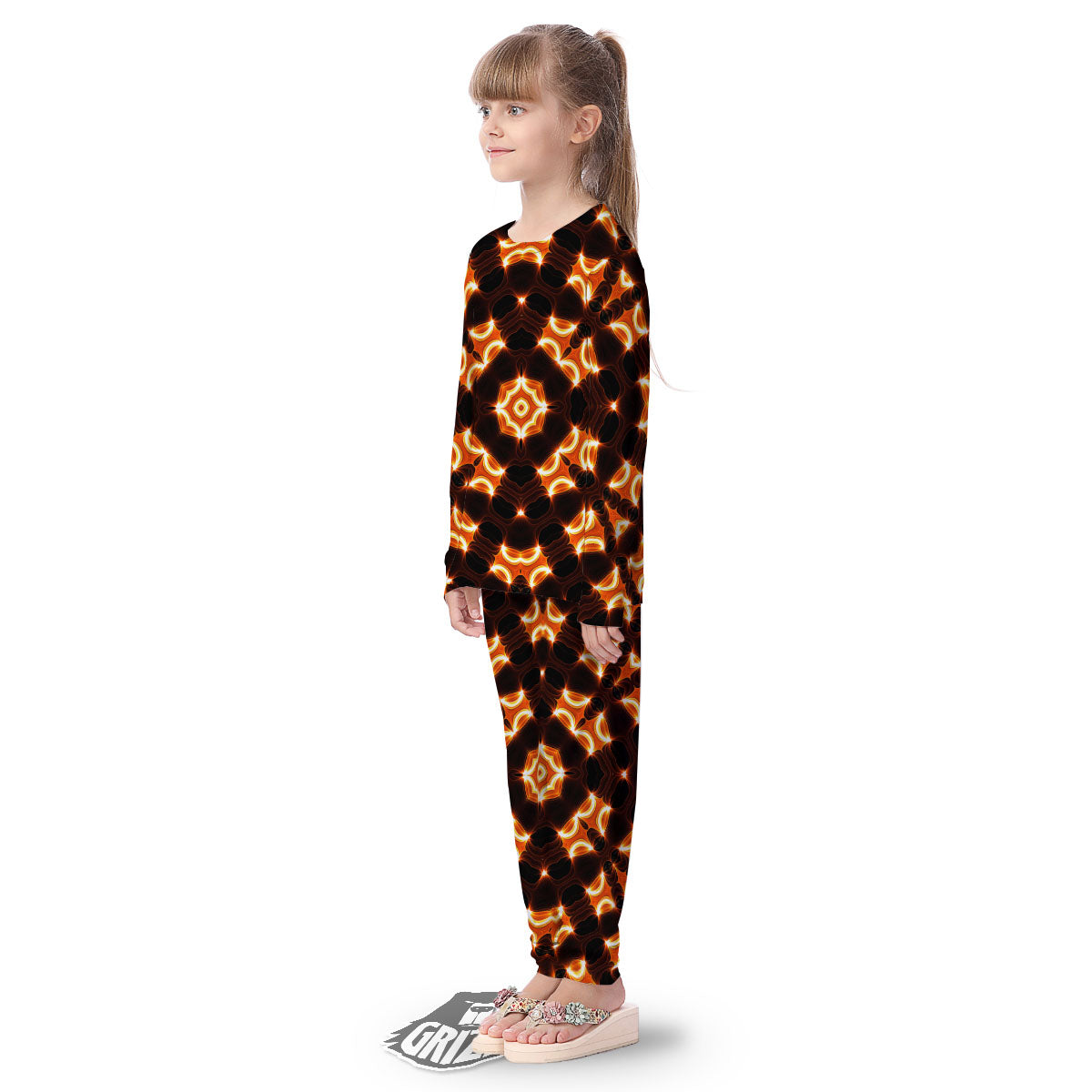 Kaleidoscope Spot Yellow Print Kid's Pajamas-grizzshop