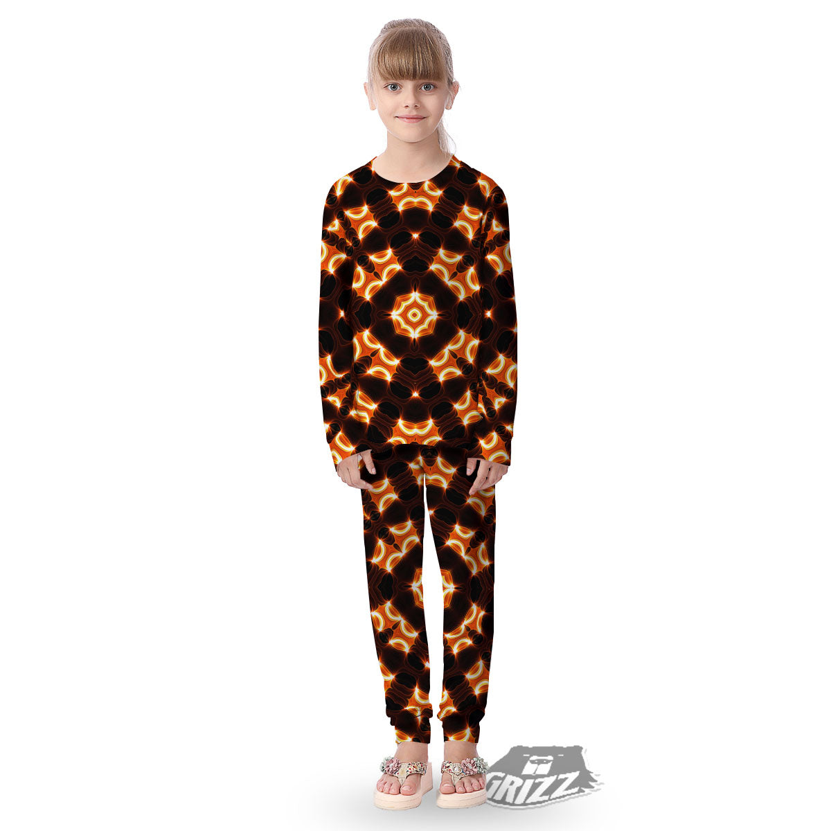 Kaleidoscope Spot Yellow Print Kid's Pajamas-grizzshop