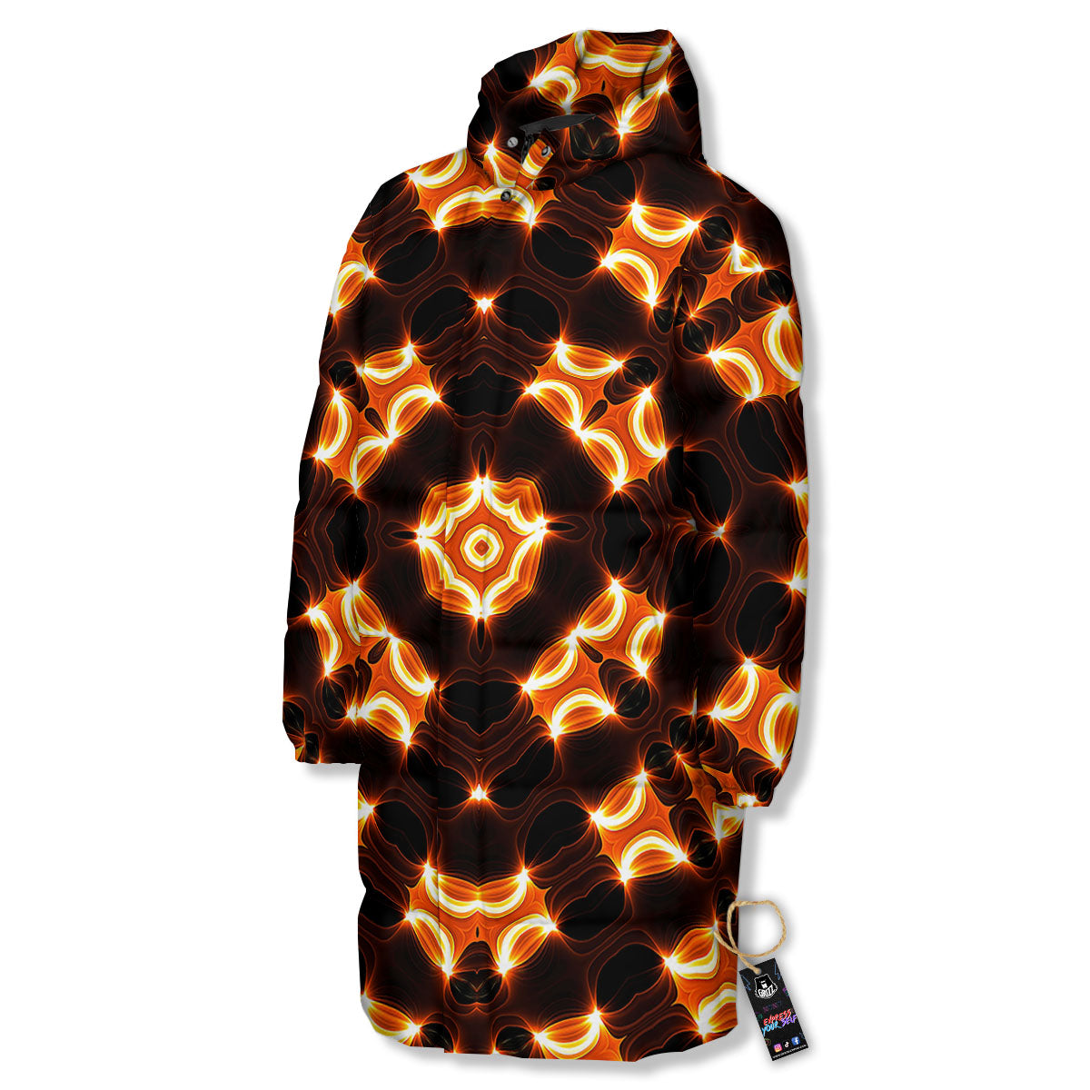 Kaleidoscope Spot Yellow Print Long Down Jacket-grizzshop