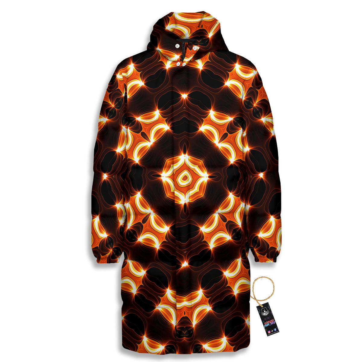 Kaleidoscope Spot Yellow Print Long Down Jacket-grizzshop
