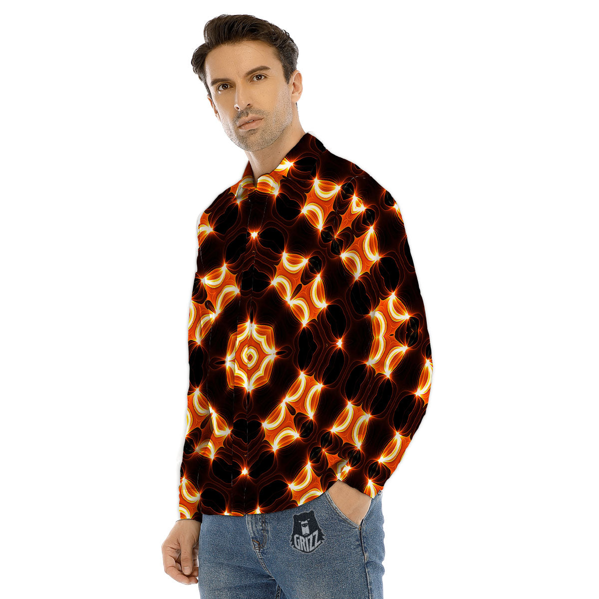 Kaleidoscope Spot Yellow Print Men's Dress Shirts-grizzshop