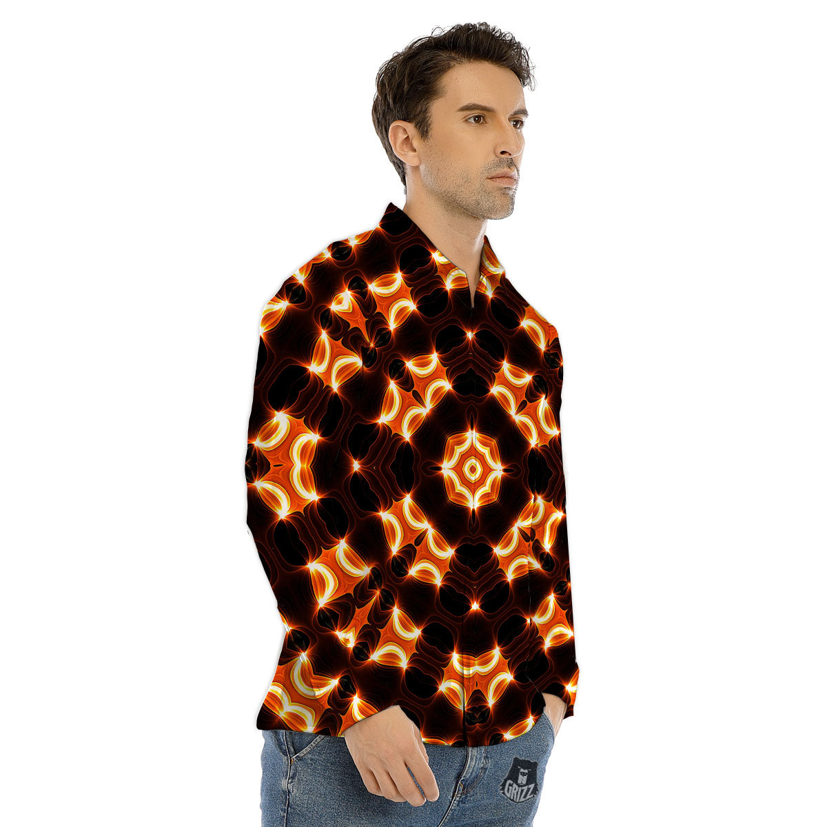 Kaleidoscope Spot Yellow Print Men's Dress Shirts-grizzshop
