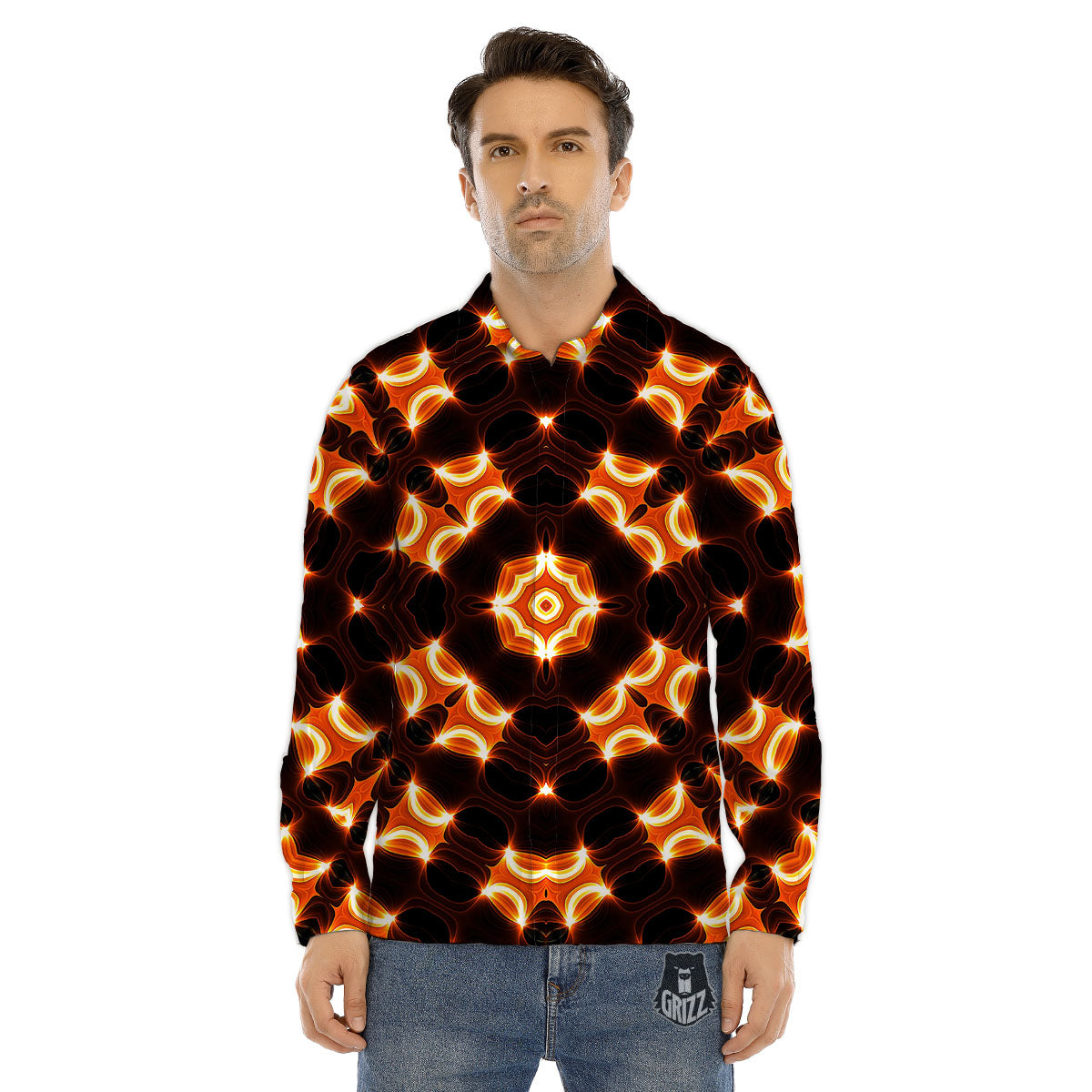 Kaleidoscope Spot Yellow Print Men's Dress Shirts-grizzshop