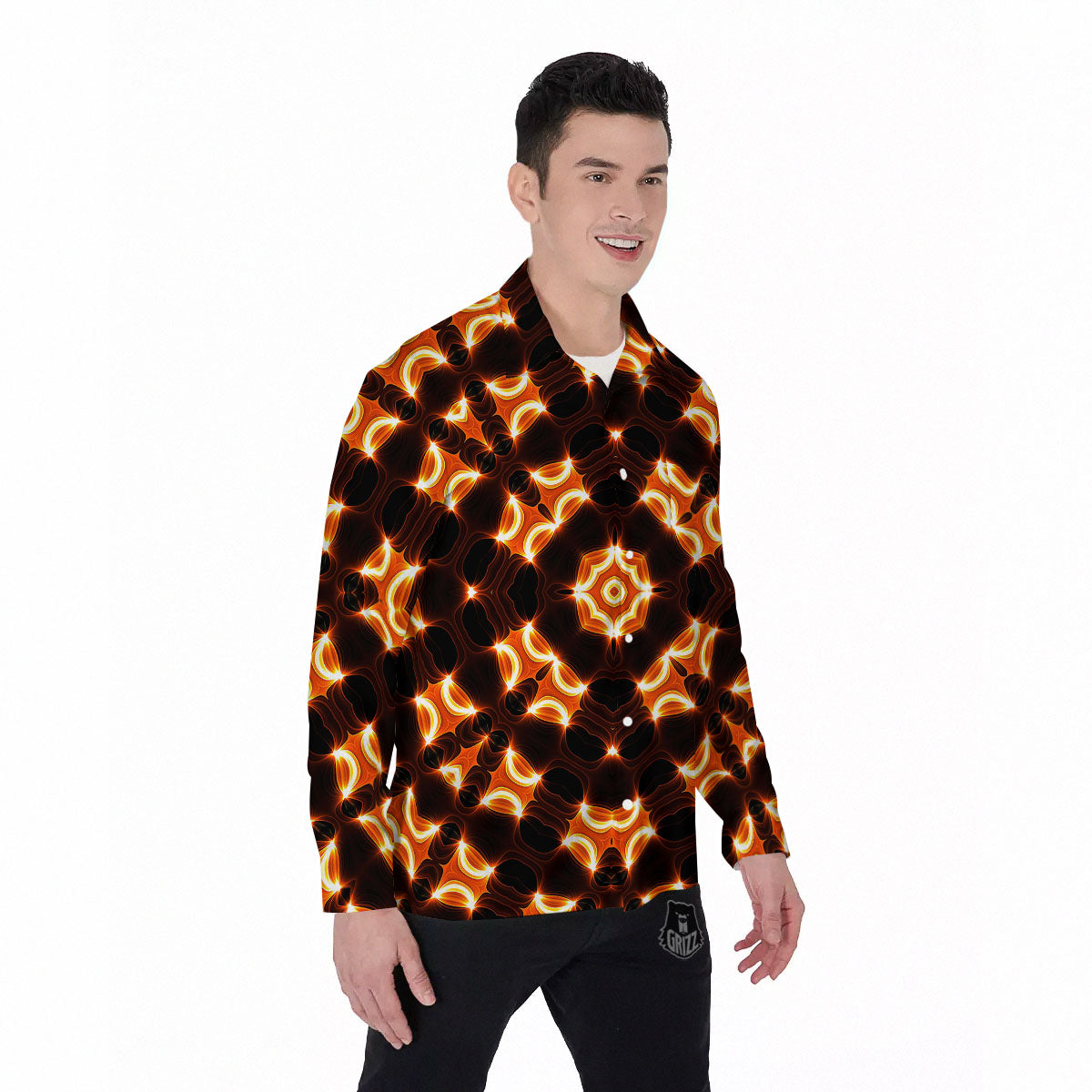 Kaleidoscope Spot Yellow Print Men's Long Sleeve Shirts-grizzshop