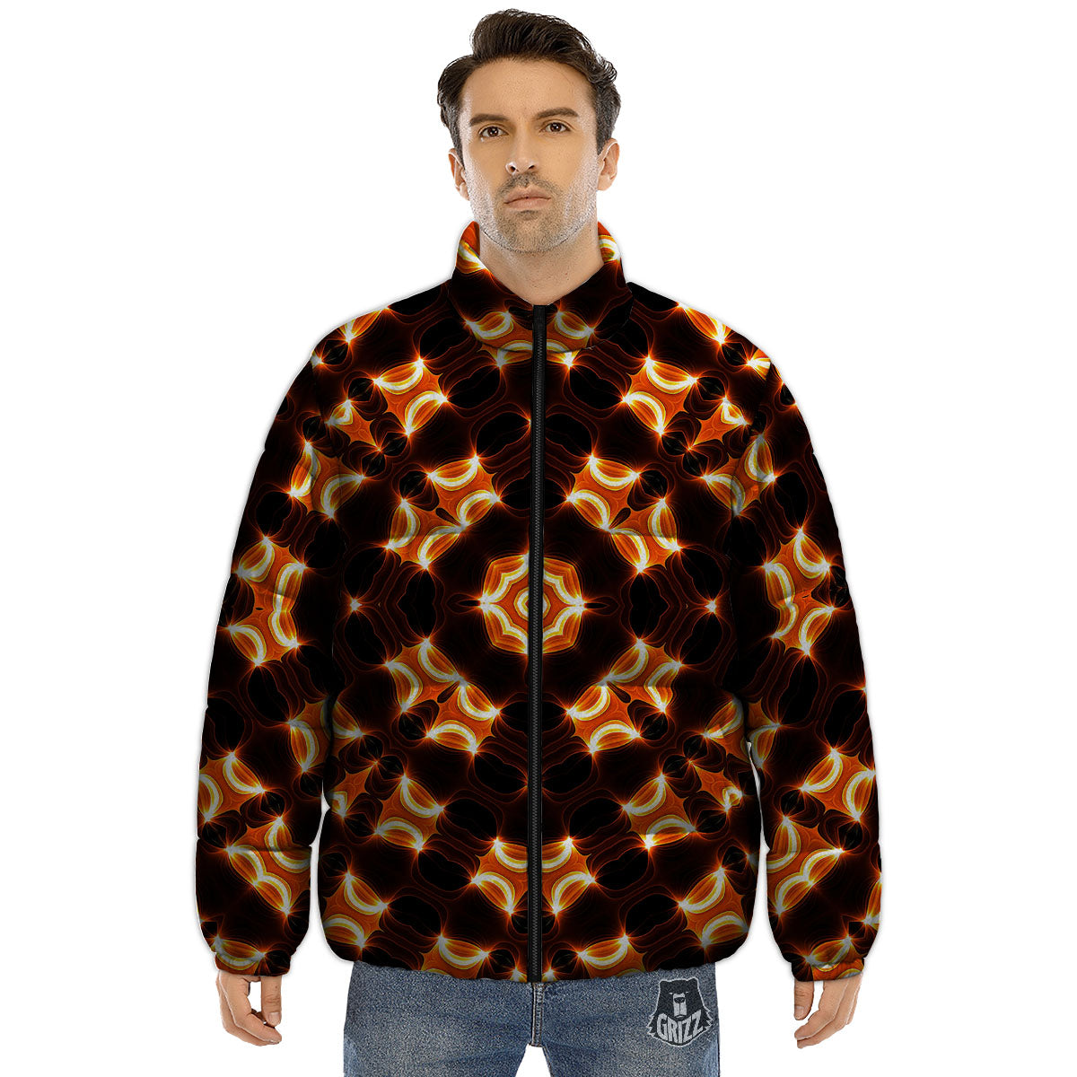 Kaleidoscope Spot Yellow Print Puffer Jacket-grizzshop