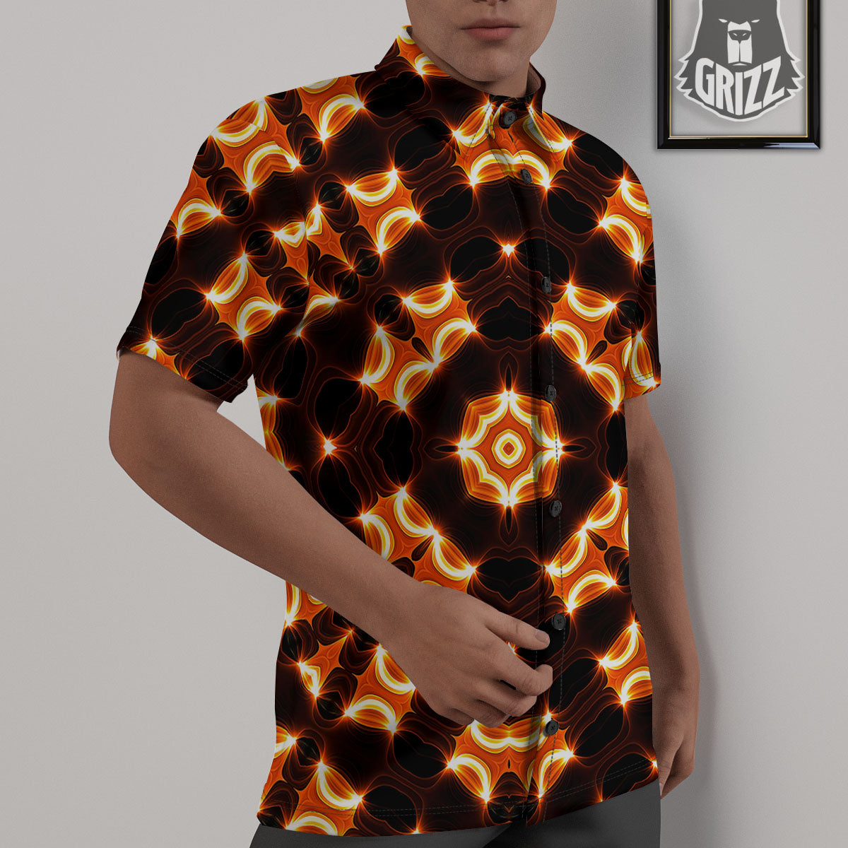 Kaleidoscope Spot Yellow Print Untucked Shirts-grizzshop