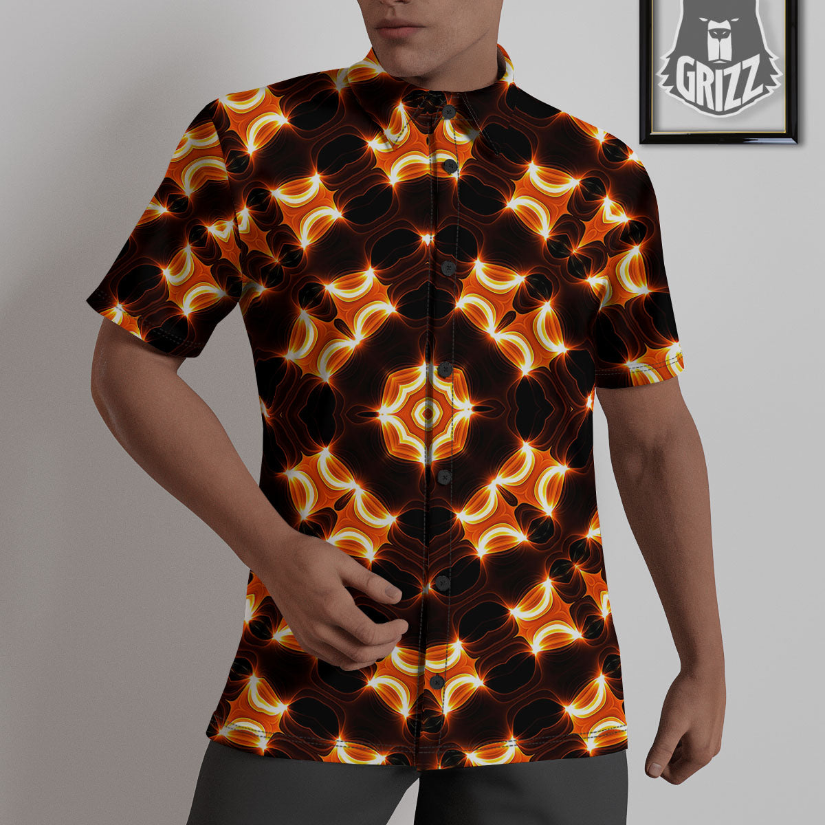 Kaleidoscope Spot Yellow Print Untucked Shirts-grizzshop
