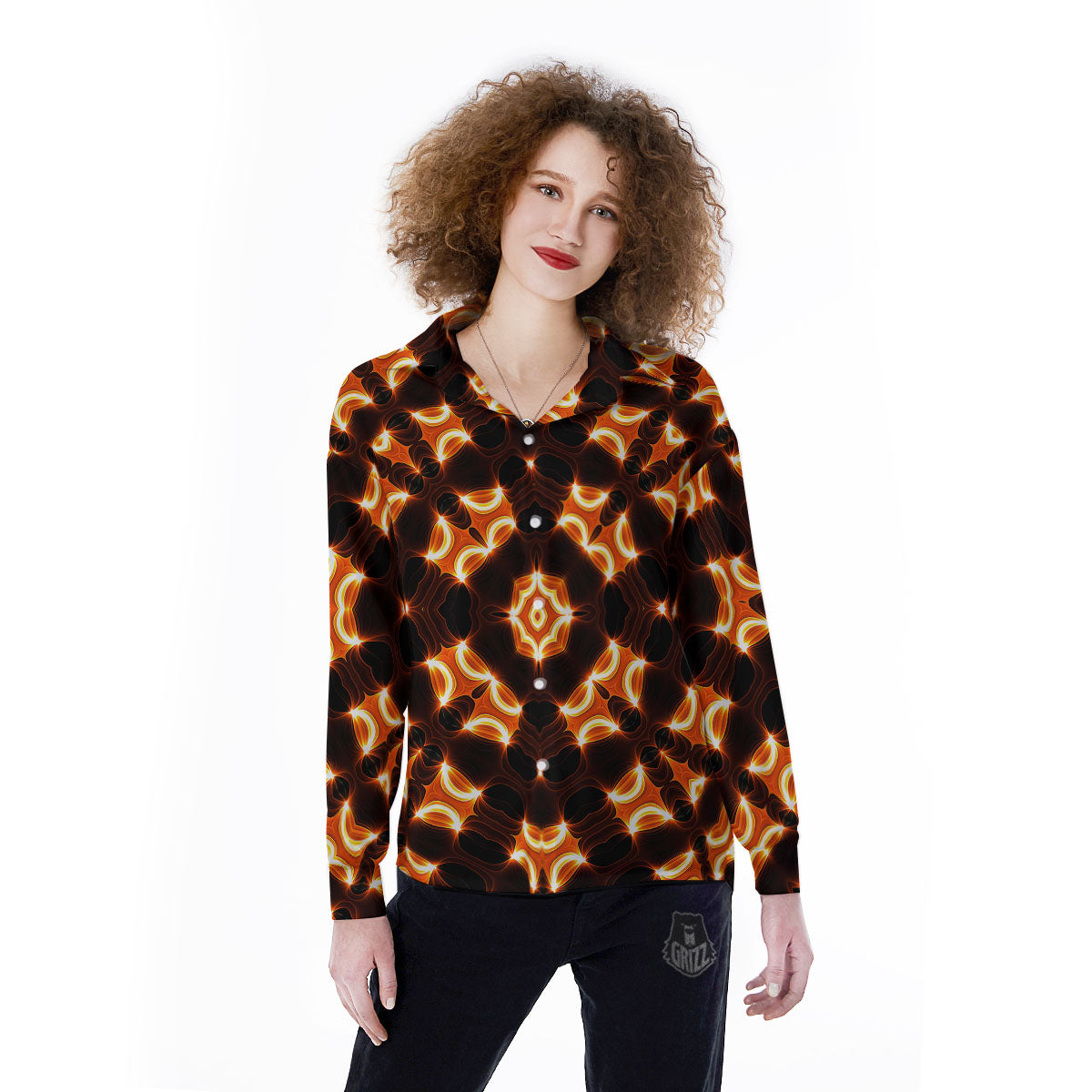 Kaleidoscope Spot Yellow Print Women's Long Sleeve Shirts-grizzshop