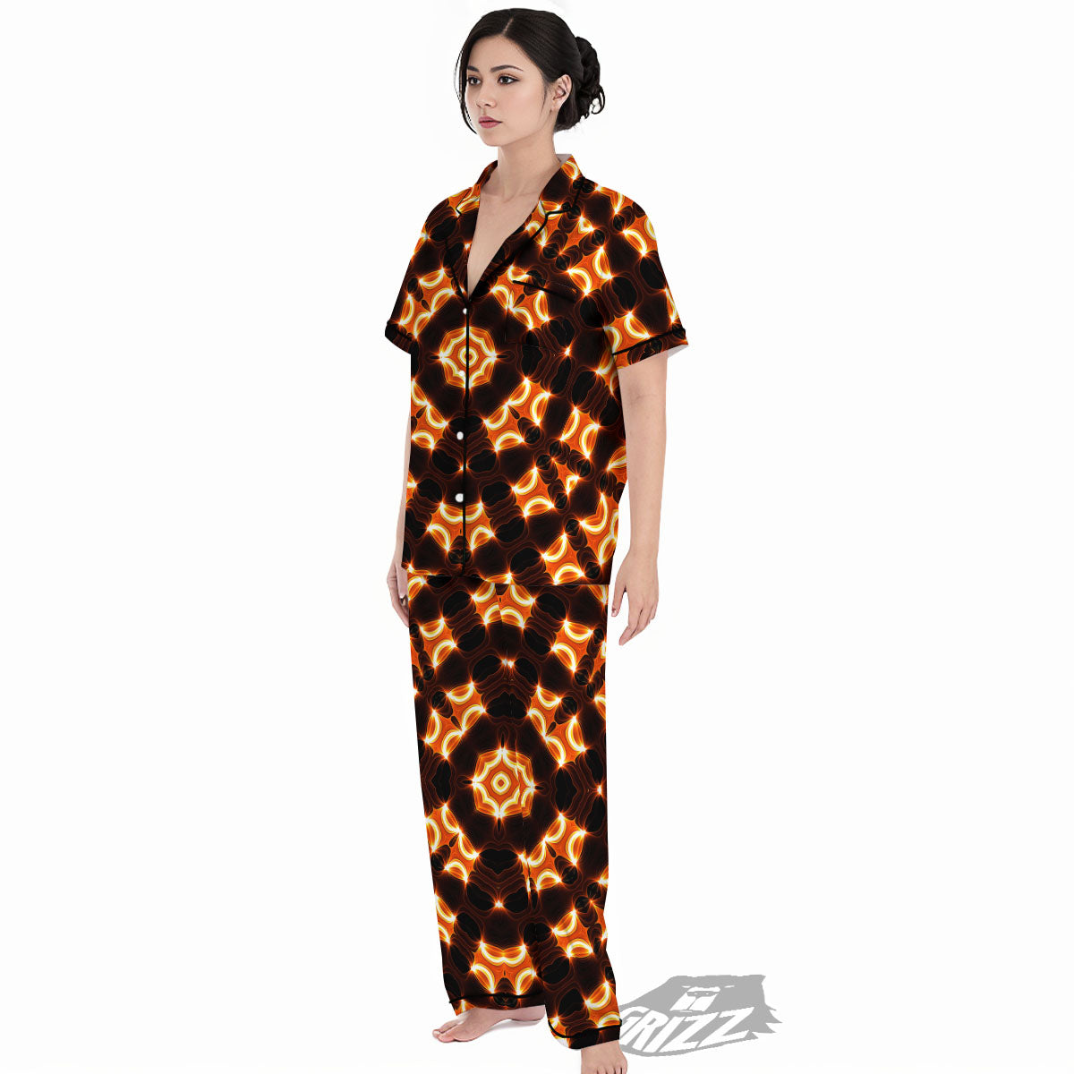 Kaleidoscope Spot Yellow Print Women's Pajamas Set-grizzshop