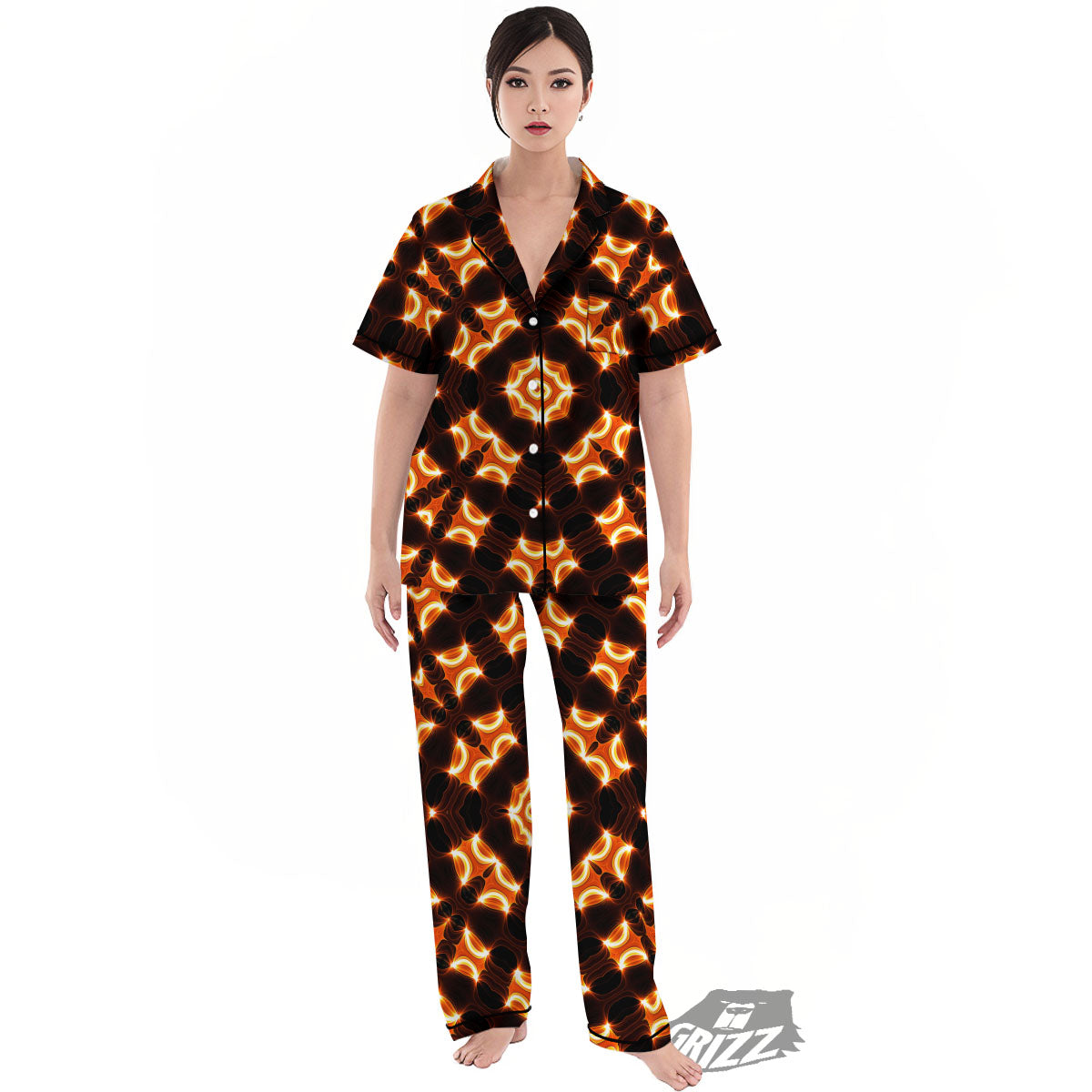 Kaleidoscope Spot Yellow Print Women's Pajamas Set-grizzshop