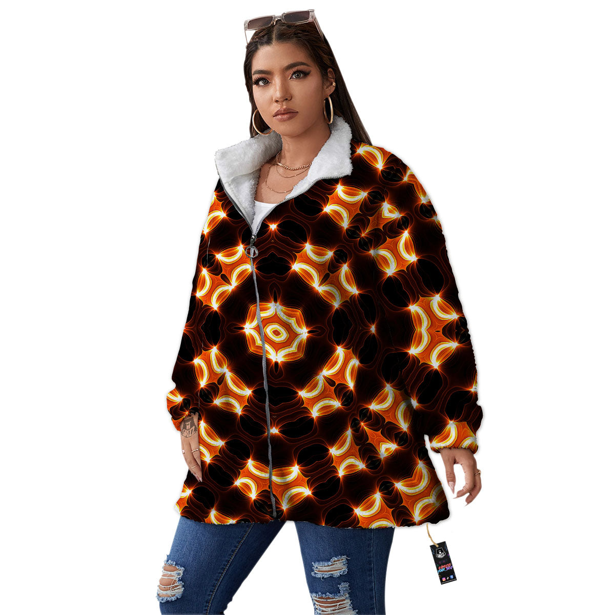 Kaleidoscope Spot Yellow Print Women's Sherpa Jacket-grizzshop