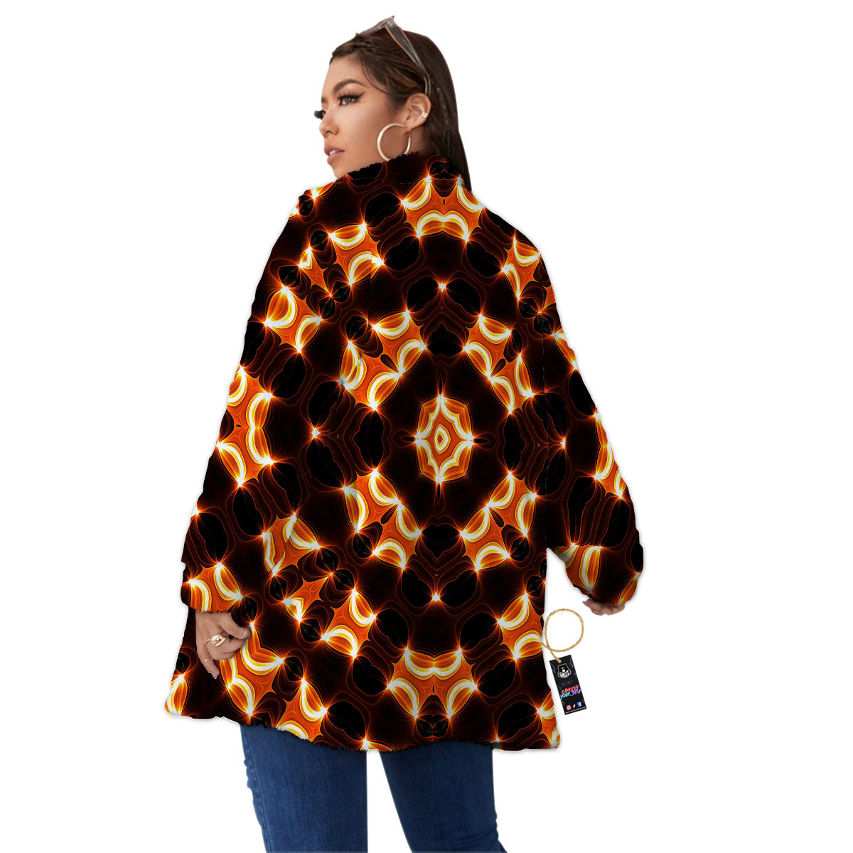 Kaleidoscope Spot Yellow Print Women's Sherpa Jacket-grizzshop