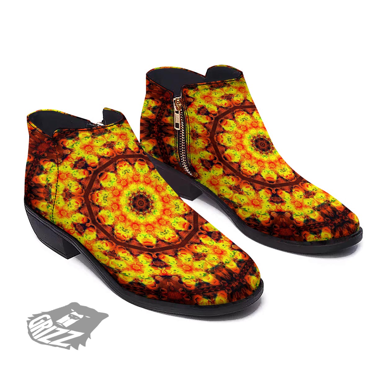 Kaleidoscope Sun Fire Print Ankle Boots-grizzshop