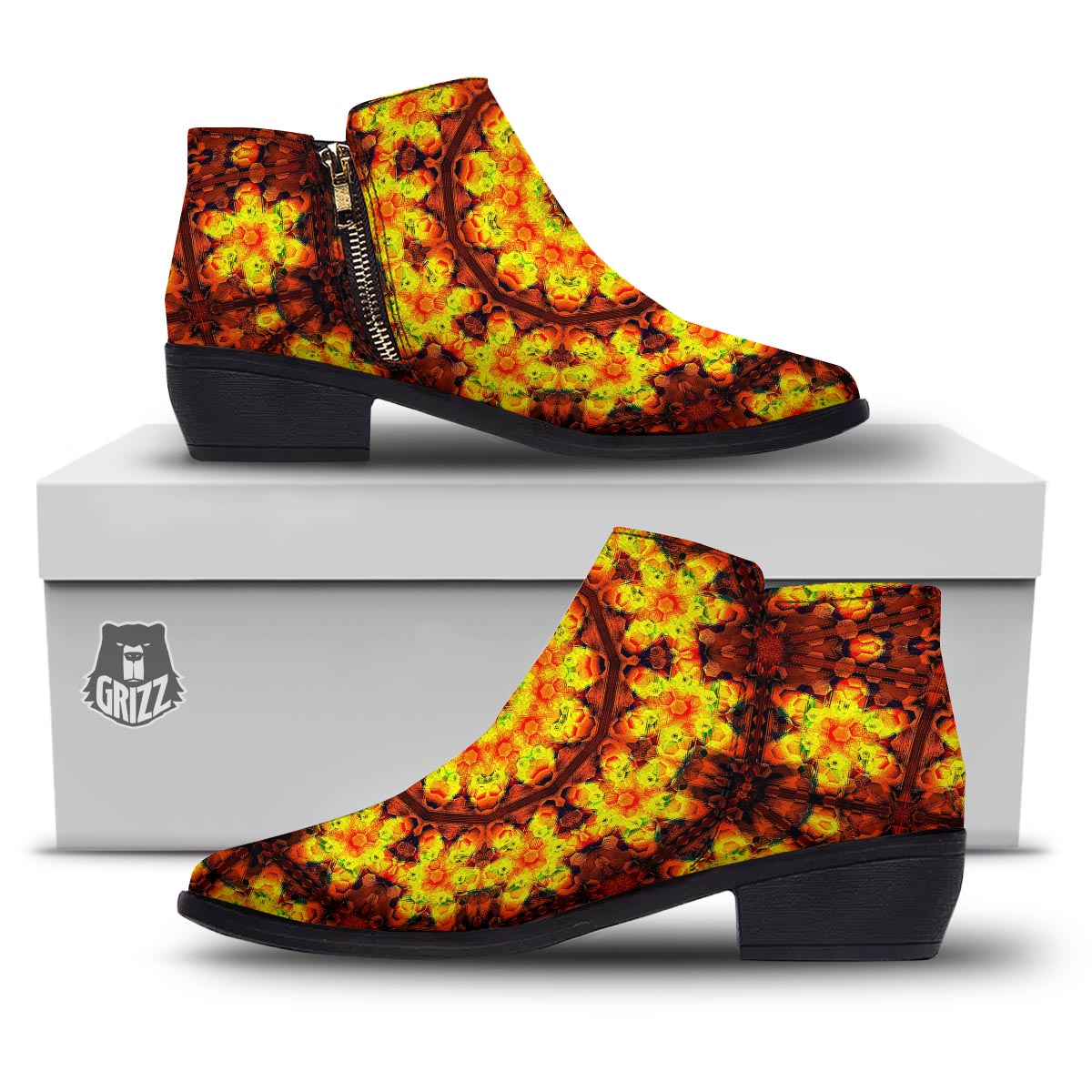 Kaleidoscope Sun Fire Print Ankle Boots-grizzshop