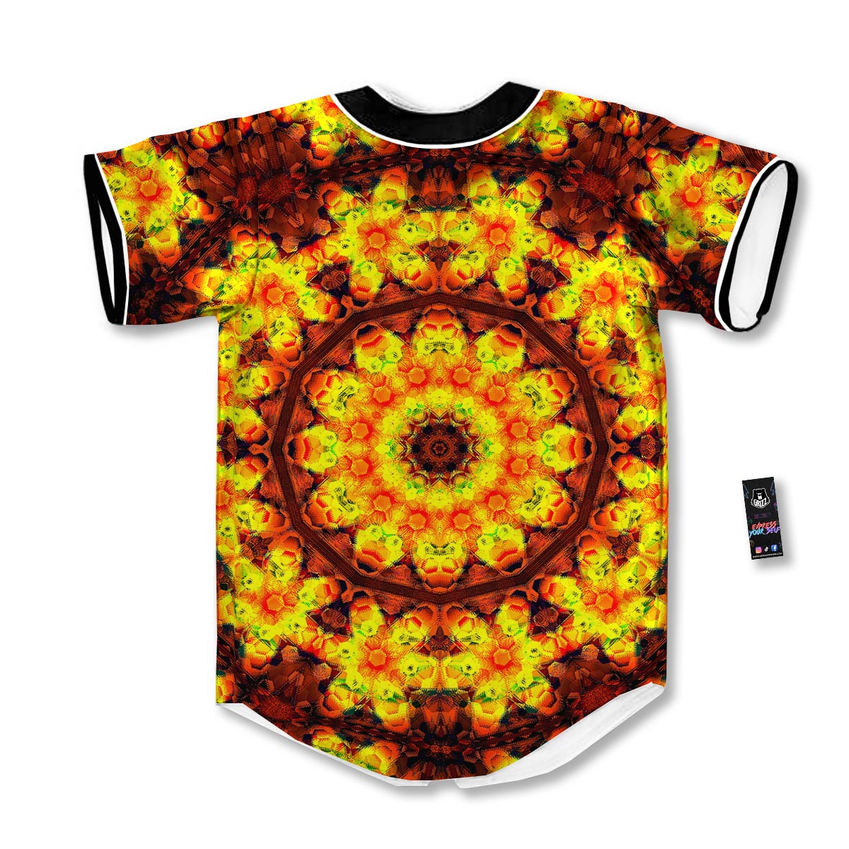 Kaleidoscope Sun Fire Print Baseball Jersey-grizzshop