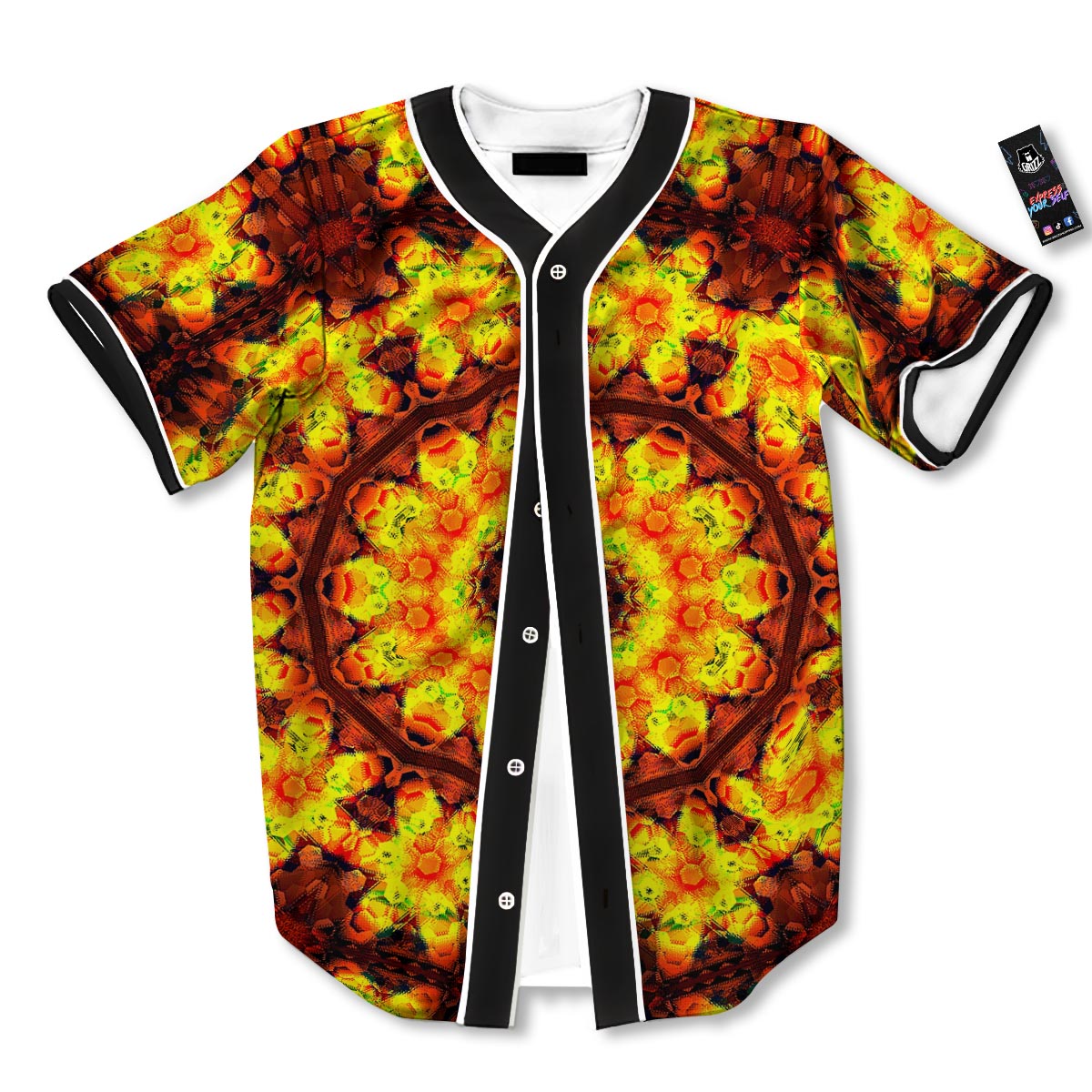 Kaleidoscope Sun Fire Print Baseball Jersey-grizzshop