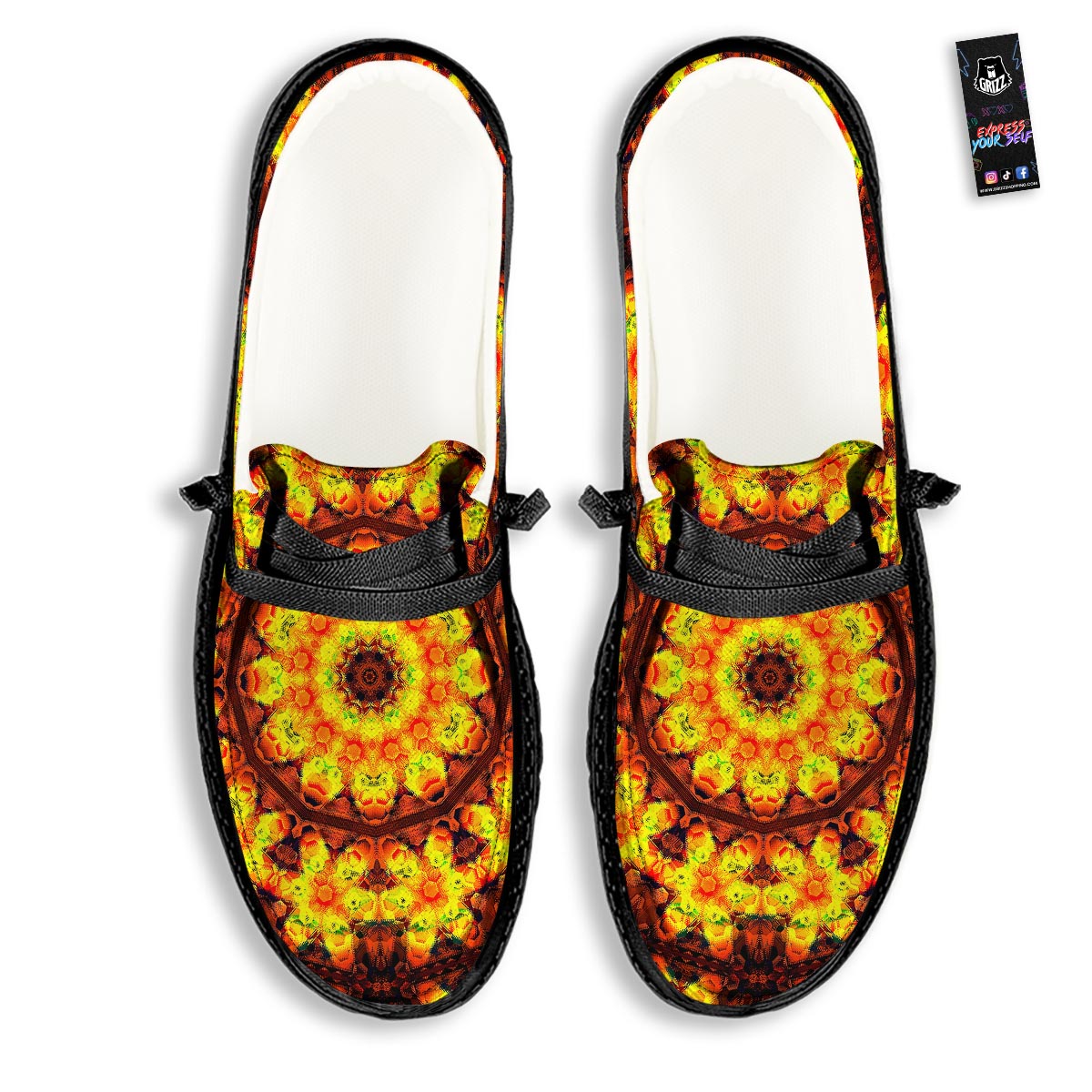 Kaleidoscope Sun Fire Print Black Loafers-grizzshop