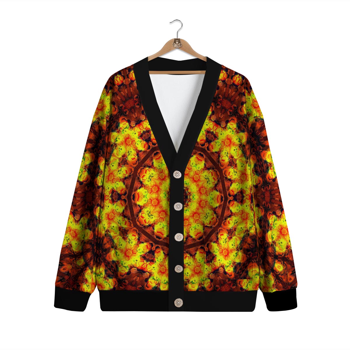 Kaleidoscope Sun Fire Print Cardigan-grizzshop