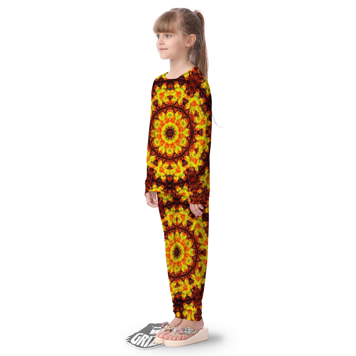 Kaleidoscope Sun Fire Print Kid's Pajamas-grizzshop