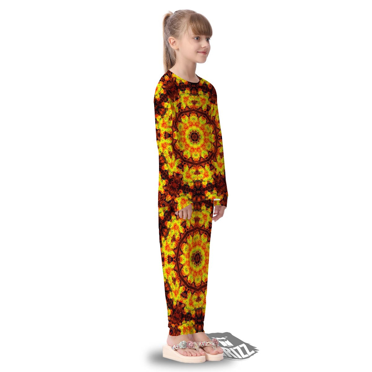 Kaleidoscope Sun Fire Print Kid's Pajamas-grizzshop