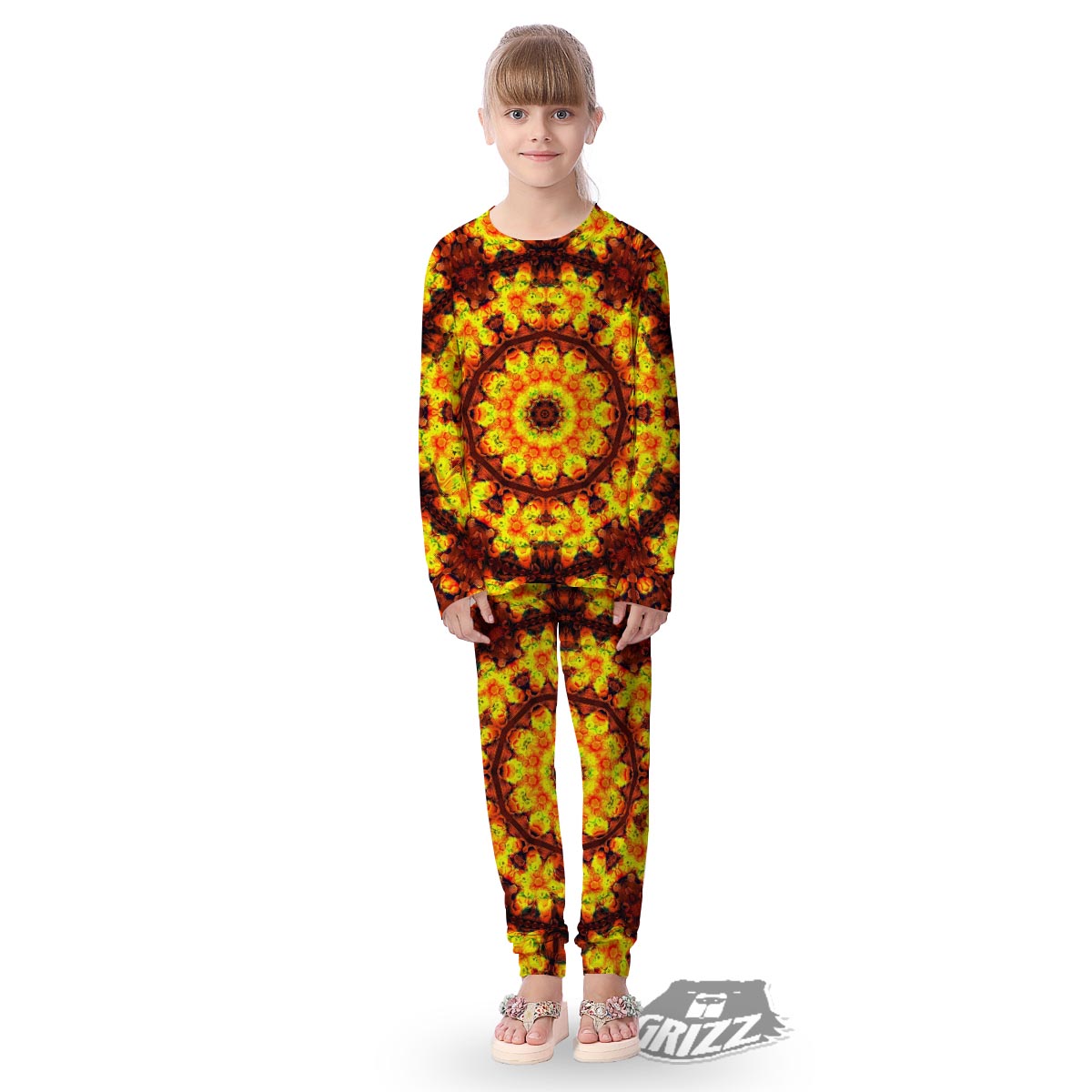 Kaleidoscope Sun Fire Print Kid's Pajamas-grizzshop