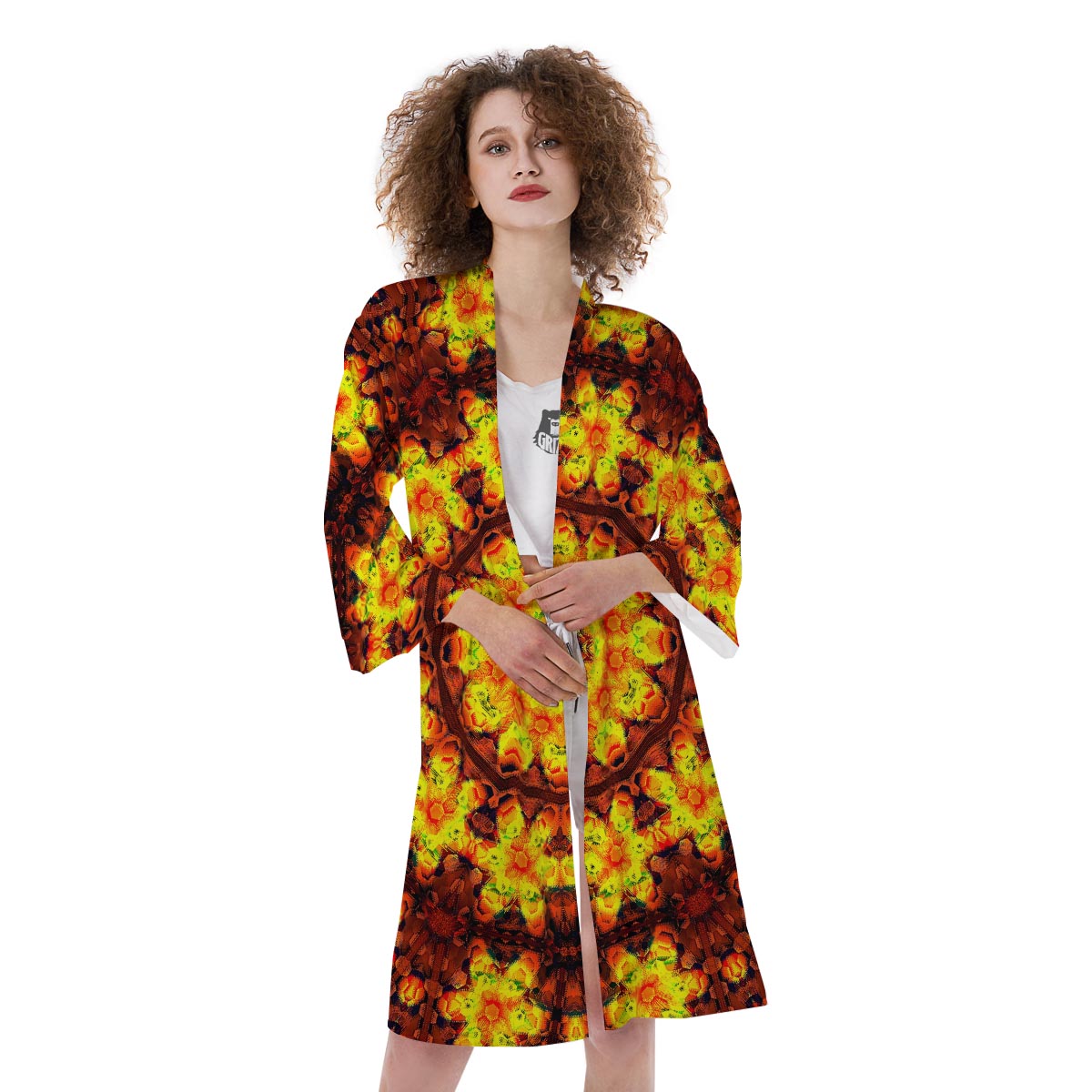 Kaleidoscope Sun Fire Print Kimono-grizzshop