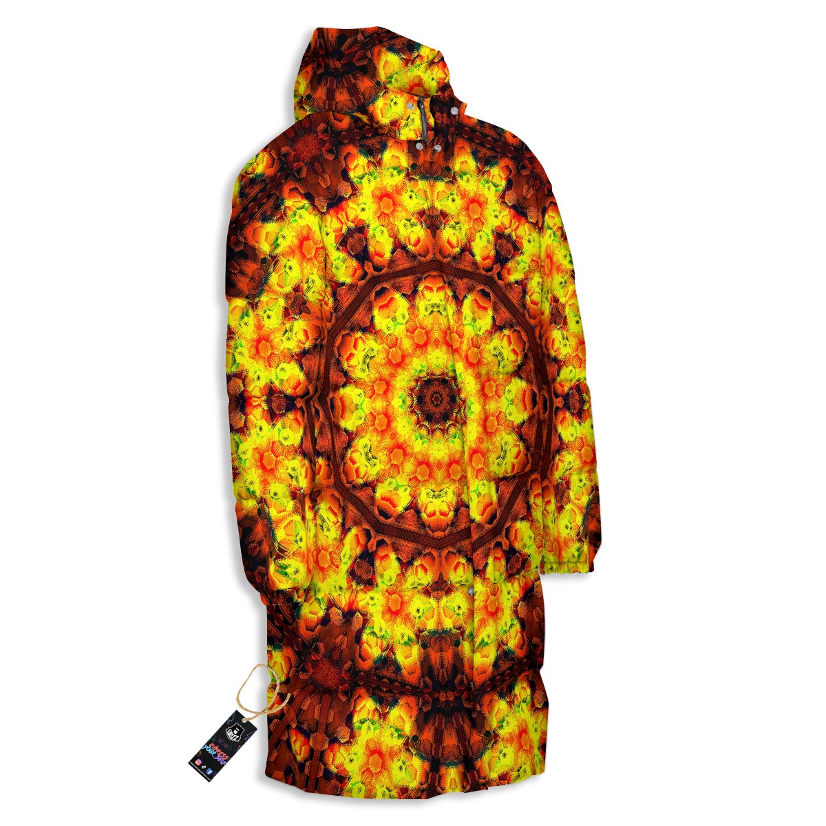 Kaleidoscope Sun Fire Print Long Down Jacket-grizzshop