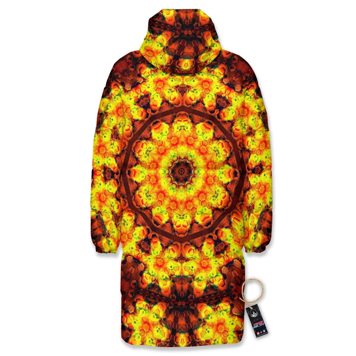 Kaleidoscope Sun Fire Print Long Down Jacket-grizzshop