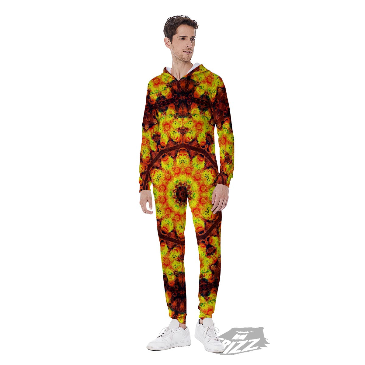 Kaleidoscope Sun Fire Print Men's Jumpsuit-grizzshop